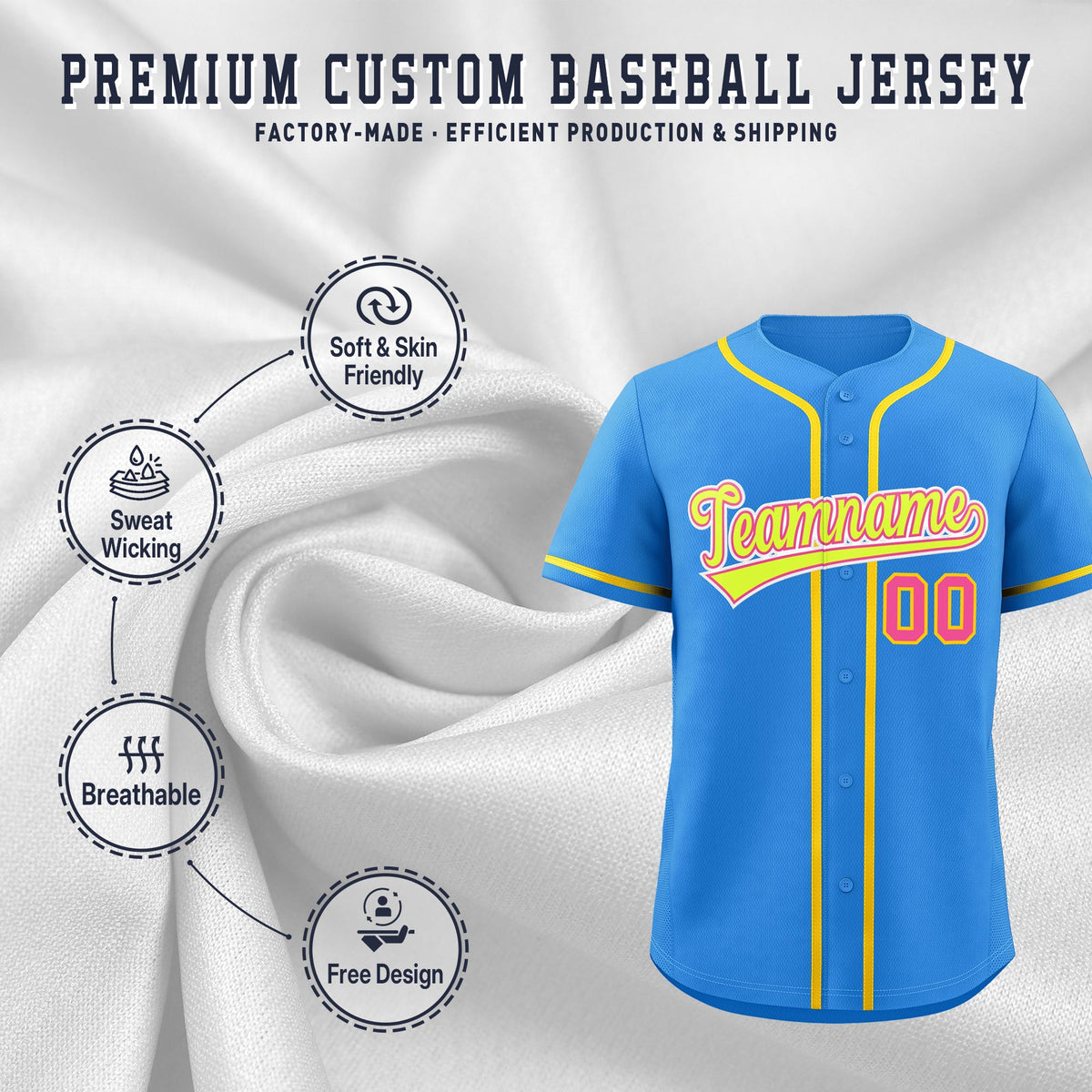 Custom Light Blue Classic Style Stitched Sports Uniform Personalized For Teams Quick Dry Baseball Jersey| KXKSHOP