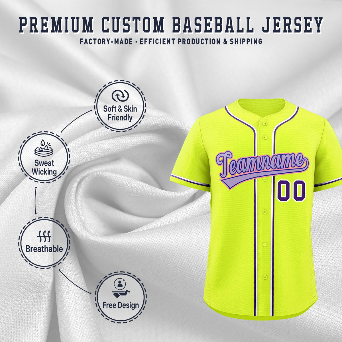 Custom Fluorescent Green Classic Style Stitched Sports Uniform Personalized For Teams Lightweight Baseball Jersey| KXKSHOP