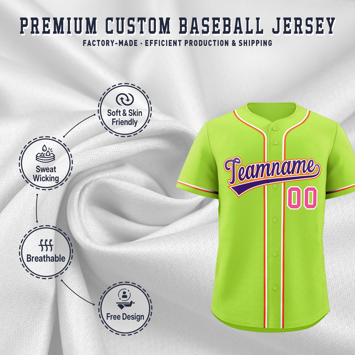 Custom Neon Green Classic Style Stitched Sports Uniform Personalized For Teams Lightweight Baseball Jersey| KXKSHOP