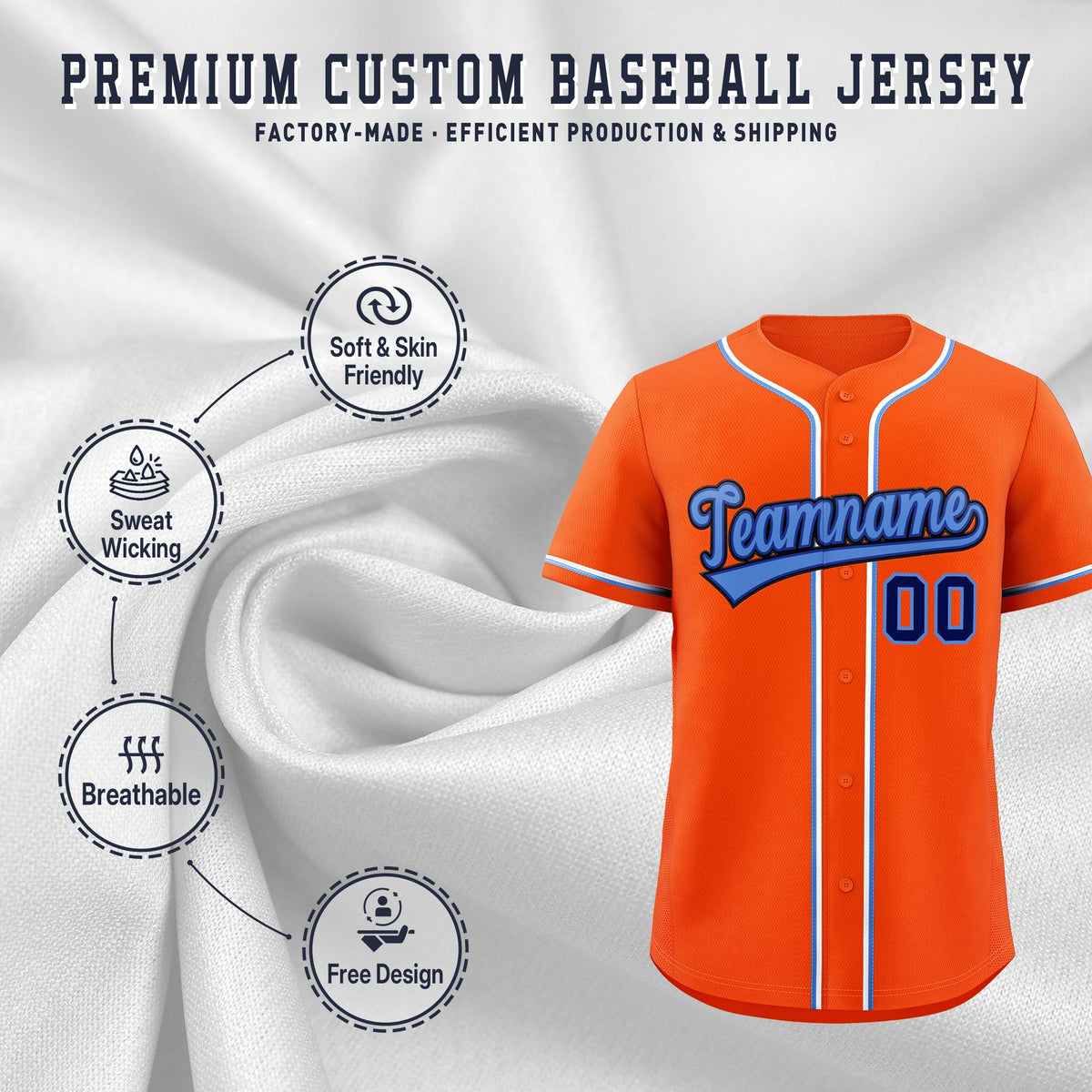 Custom Orange Classic Style Stitched Sports Uniform Personalized For Teams Lightweight Baseball Jersey| KXKSHOP