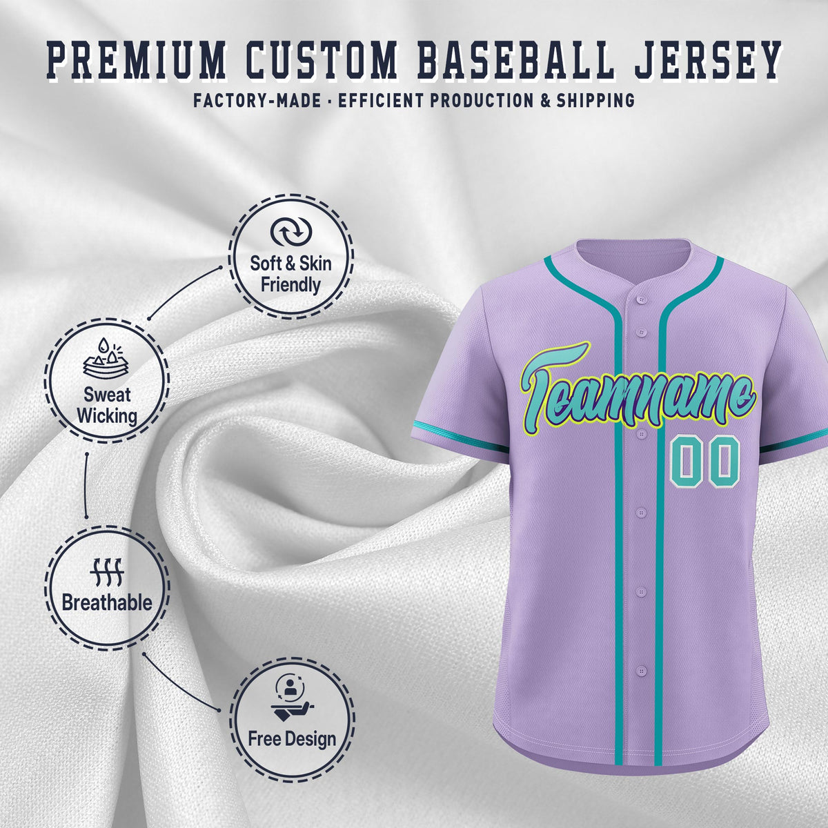 Custom Light Purple Classic Style Stitched Sports Uniform Personalized For Teams Quick Dry Baseball Jersey| KXKSHOP