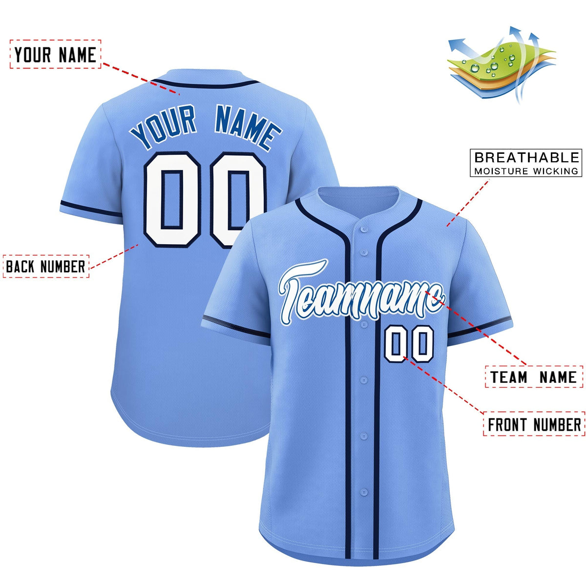 Custom Light Blue Classic Style Stitched Sports Uniform Personalized For Teams Quick Dry Baseball Jersey| KXKSHOP