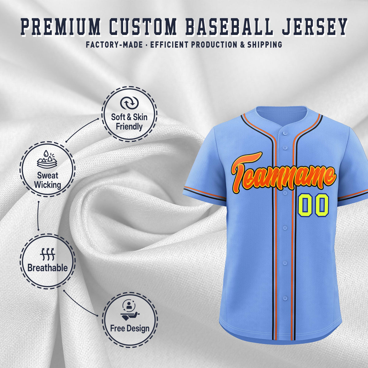 Custom Light Blue Classic Style Stitched Sports Uniform Personalized For Teams Lightweight Baseball Jersey| KXKSHOP