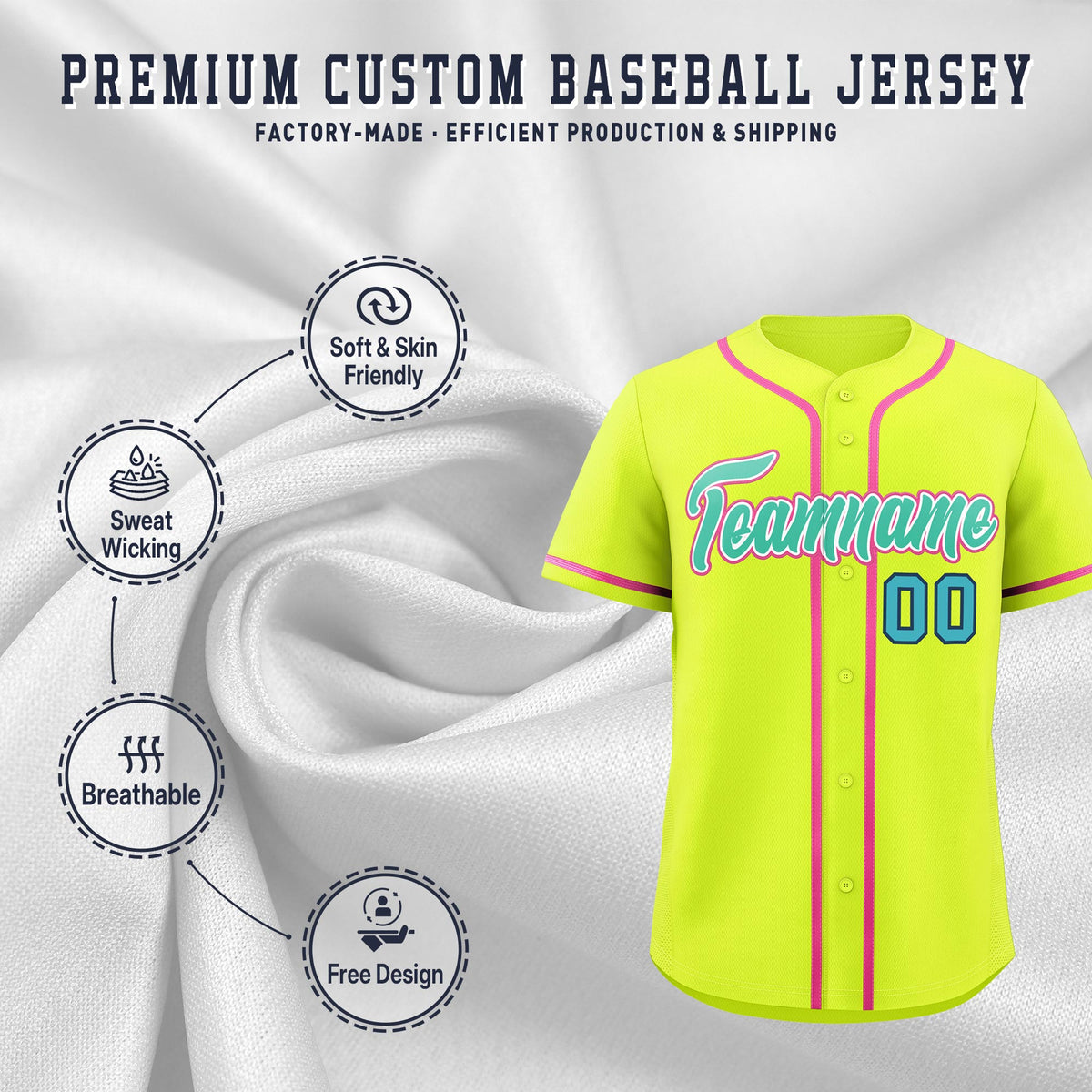 Custom Fluorescent Green Classic Style Stitched Sports Uniform Personalized For Teams Quick Dry Baseball Jersey| KXKSHOP
