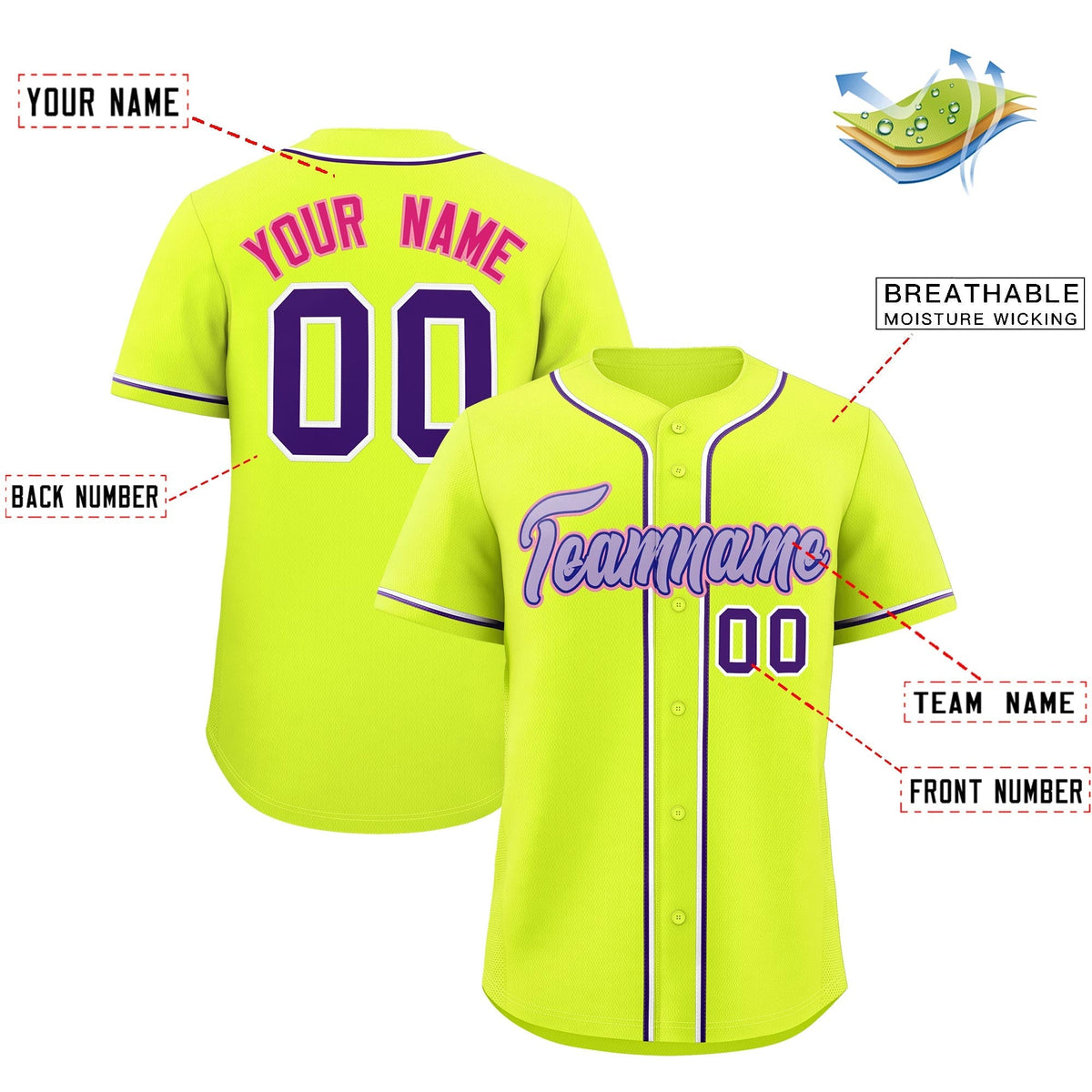 Custom Fluorescent Green Classic Style Stitched Sports Uniform Personalized For Teams Lightweight Baseball Jersey| KXKSHOP