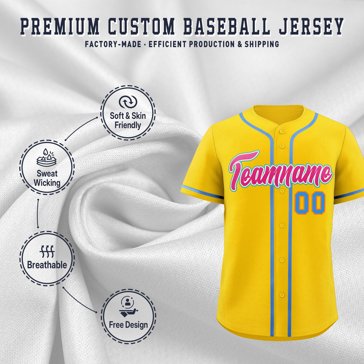 Custom Gold Classic Style Stitched Sports Uniform Personalized For Teams Lightweight Baseball Jersey| KXKSHOP