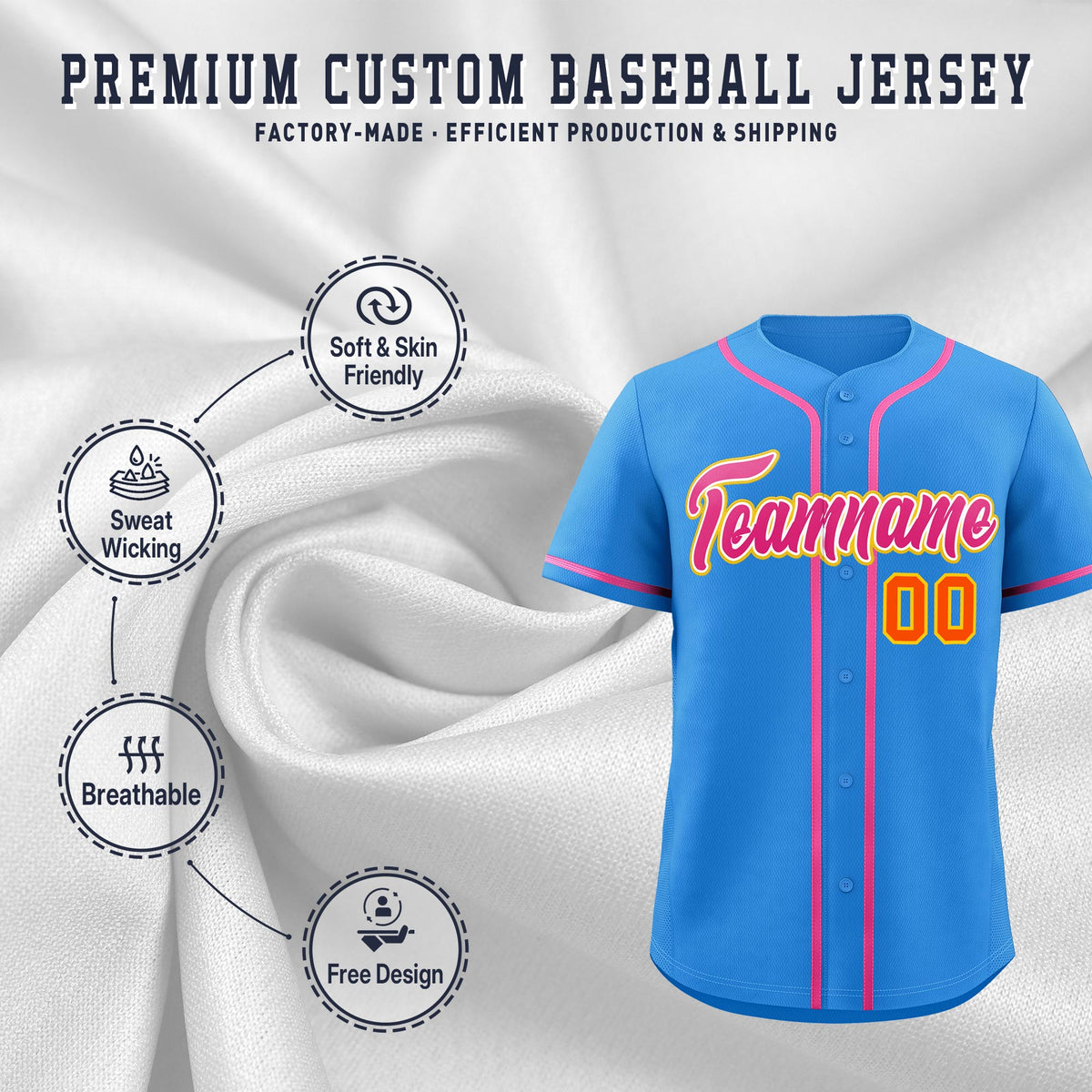 Custom Light Blue Classic Style Stitched Sports Uniform Personalized For Teams Lightweight Baseball Jersey| KXKSHOP