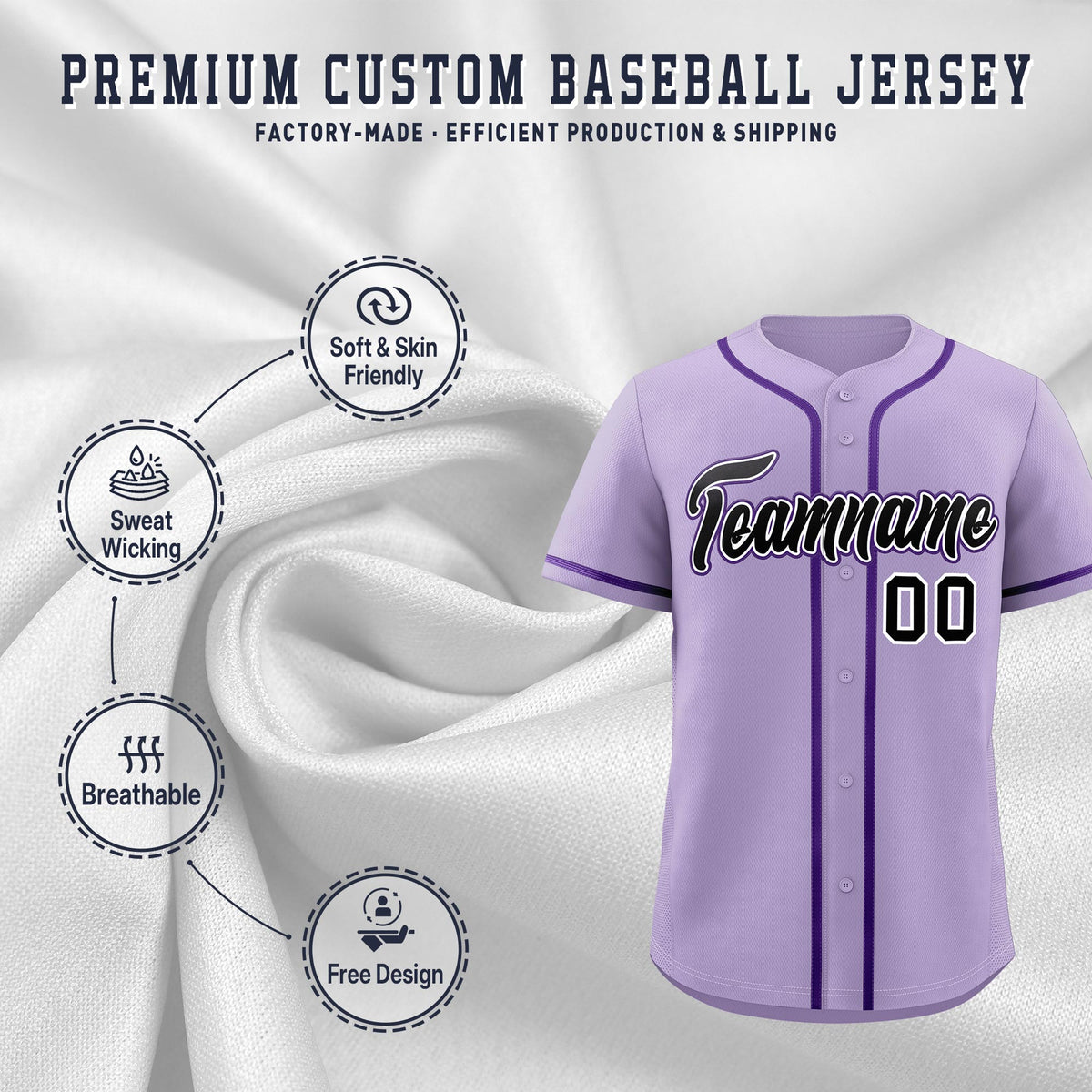 Custom Light Purple Classic Style Stitched Sports Uniform Personalized For Teams Quick Dry Baseball Jersey| KXKSHOP