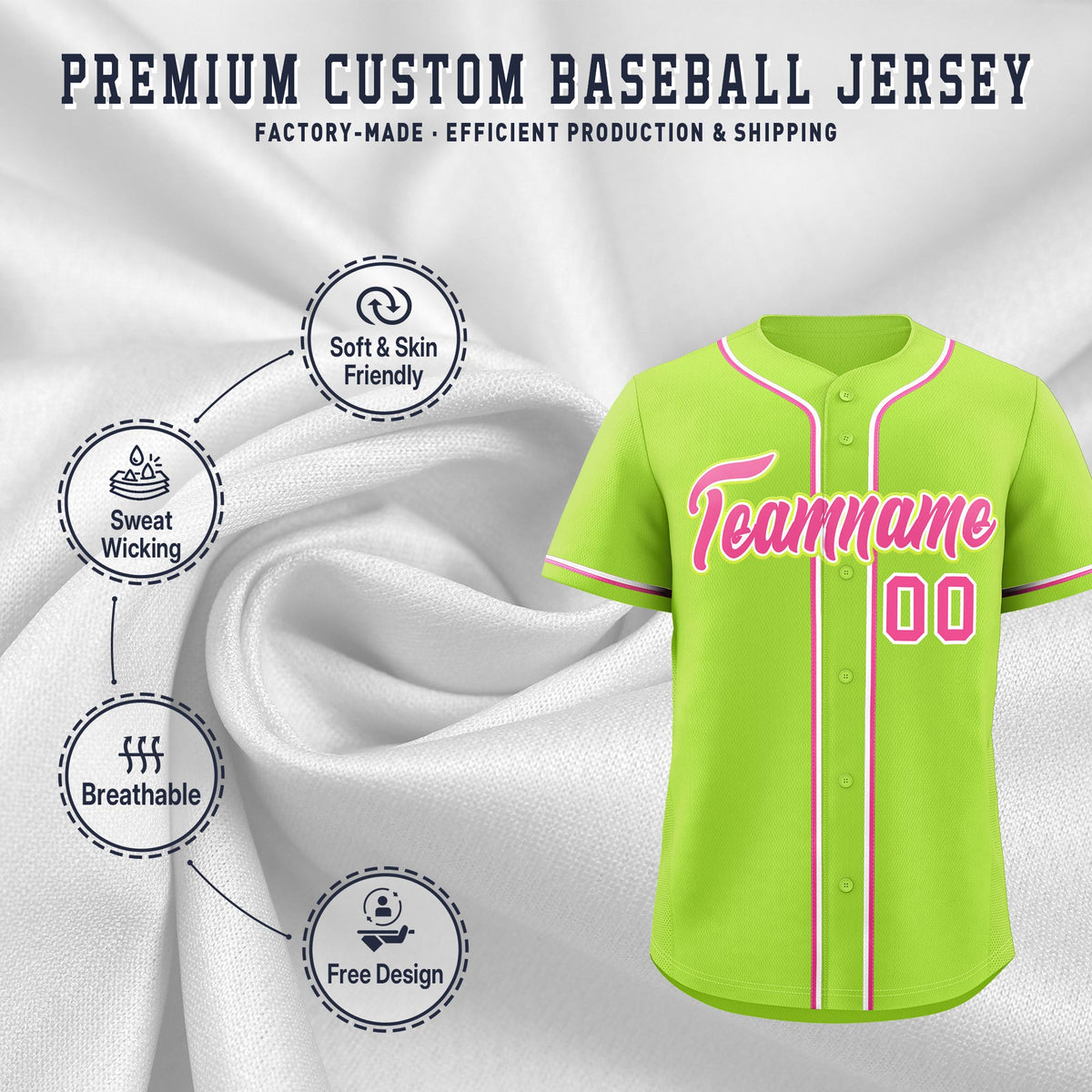 Custom Neon Green Classic Style Stitched Sports Uniform Personalized For Teams Quick Dry Baseball Jersey| KXKSHOP