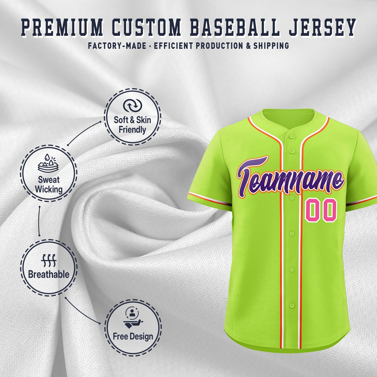 Custom Neon Green Classic Style Stitched Sports Uniform Personalized For Teams Lightweight Baseball Jersey| KXKSHOP