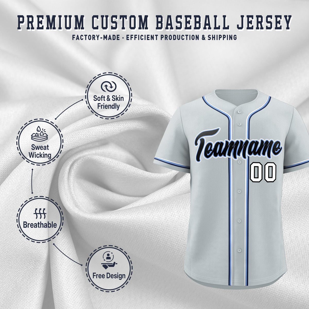 Custom Silver Classic Style Stitched Sports Uniform Personalized For Teams Quick Dry Baseball Jersey| KXKSHOP