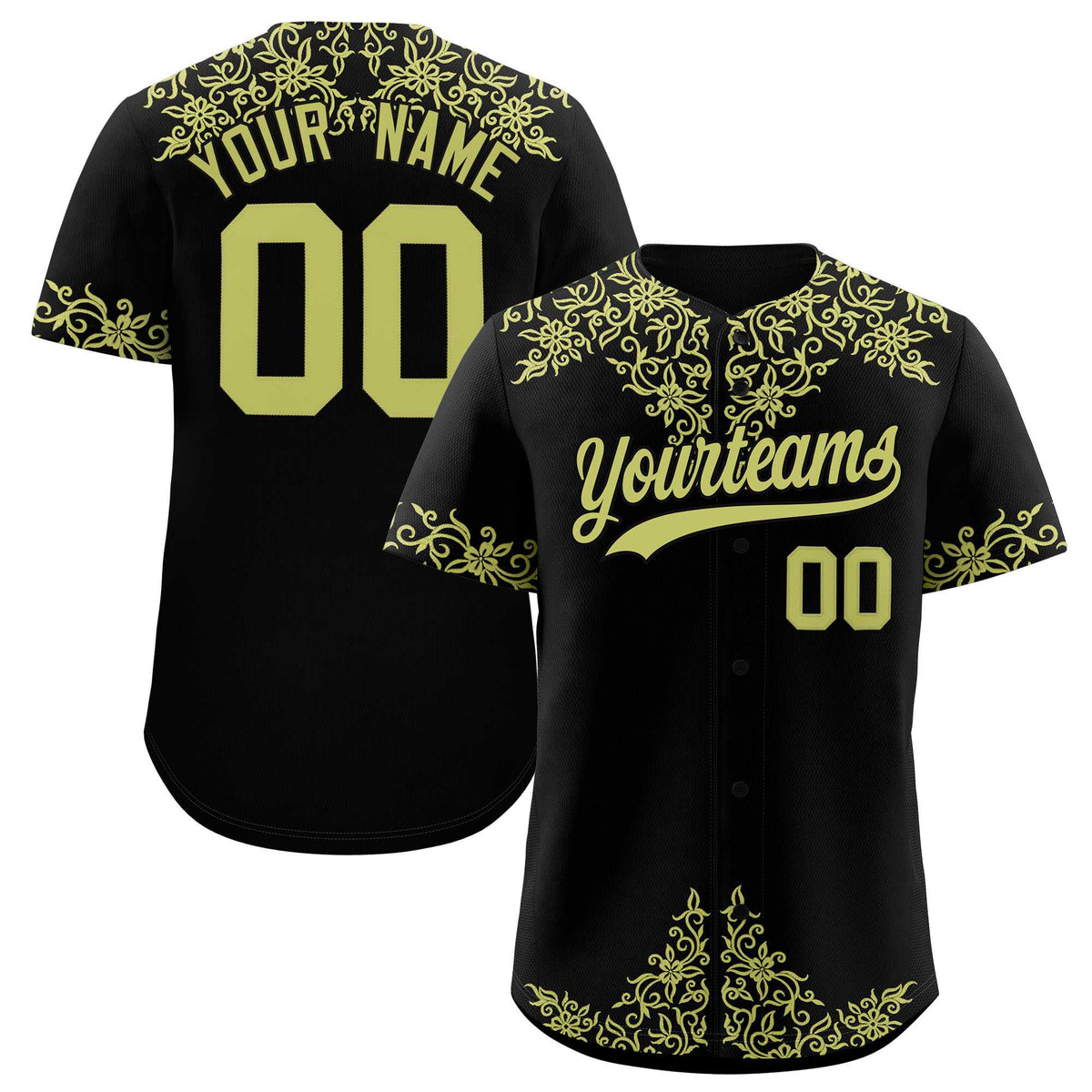 Custom Black Champagne Baroque Style Personalized Baseball Jersey| KXKSHOP