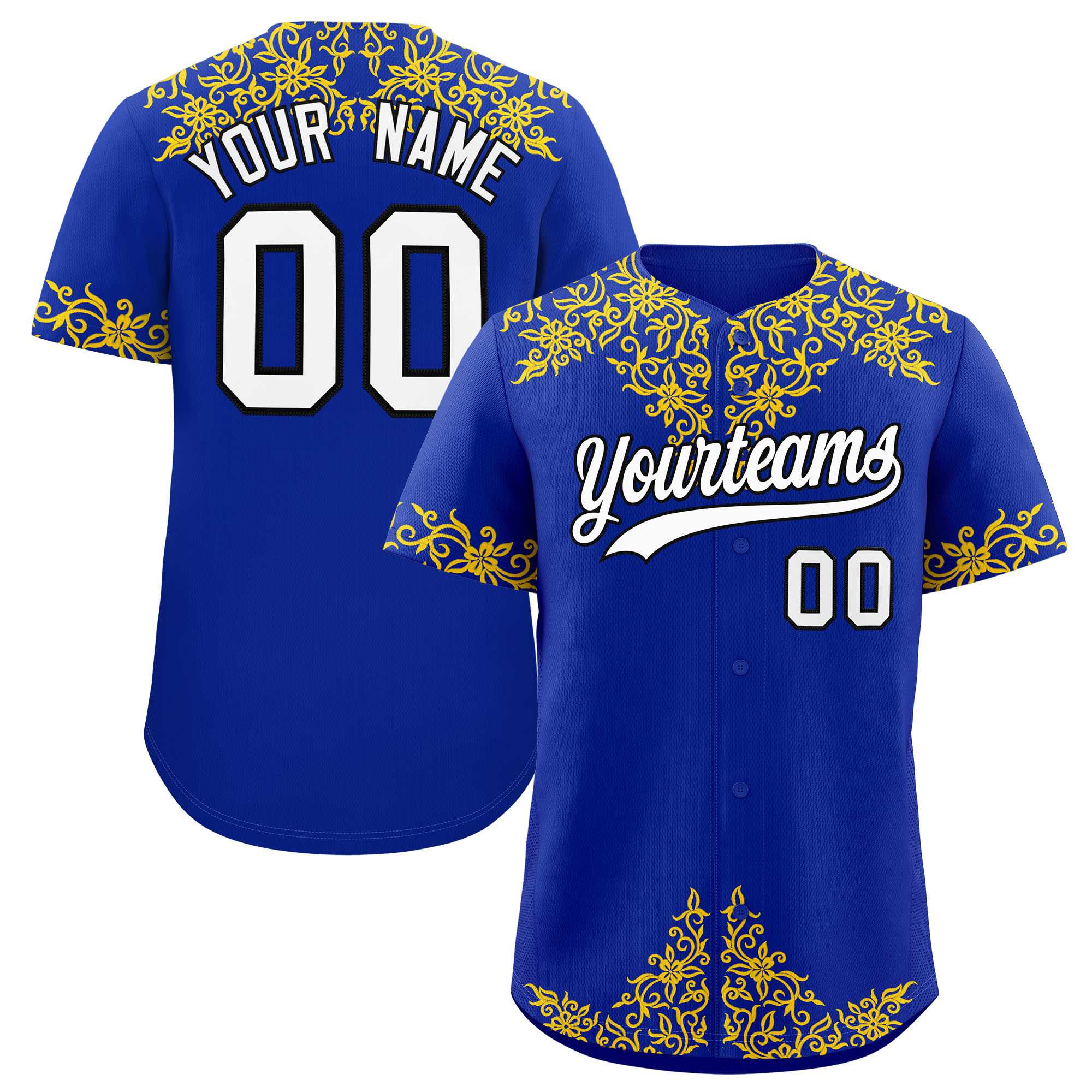Custom Royal Gold Baroque Style Personalized Baseball Jersey| KXKSHOP