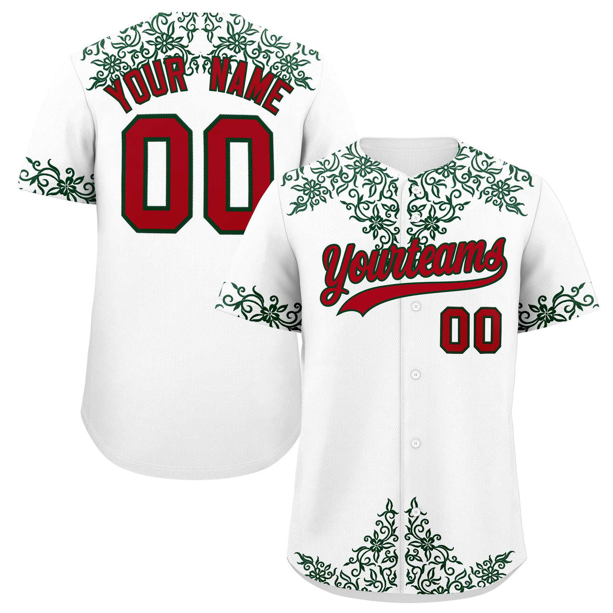 Custom White Green Baroque Style Personalized Baseball Jersey| KXKSHOP