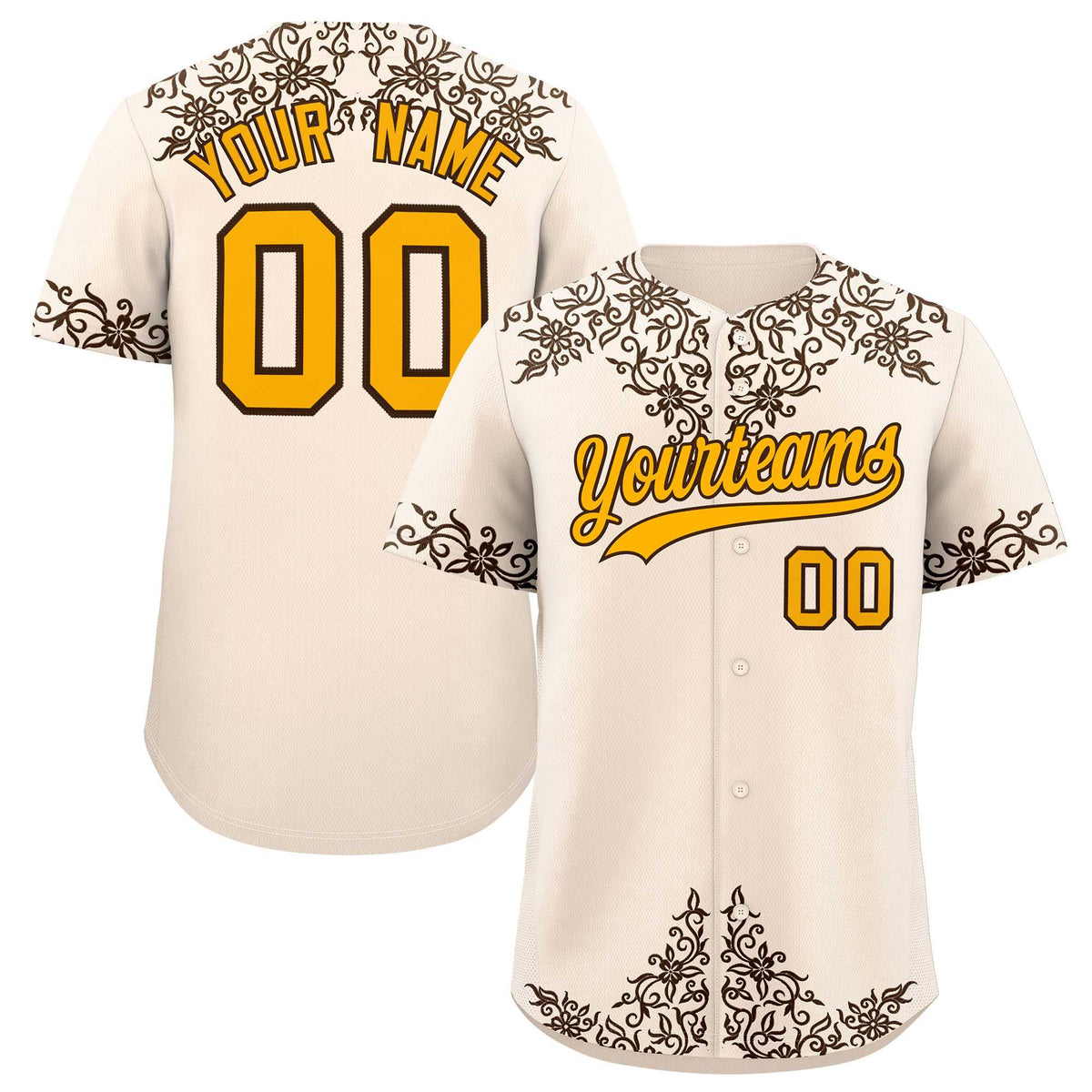 Custom Cream Brown Baroque Style Personalized Baseball Jersey| KXKSHOP