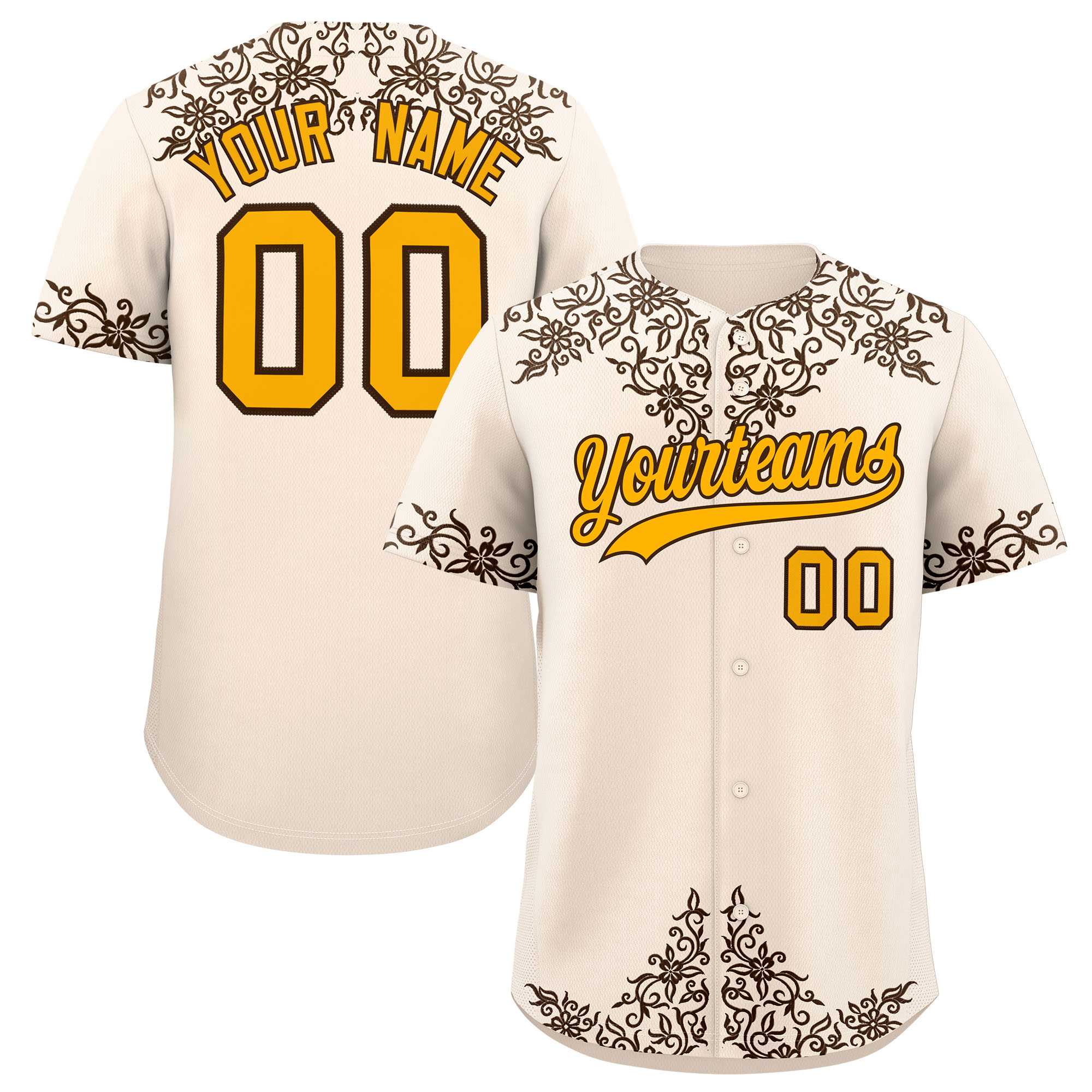 Custom Cream Brown Baroque Style Personalized Baseball Jersey| KXKSHOP