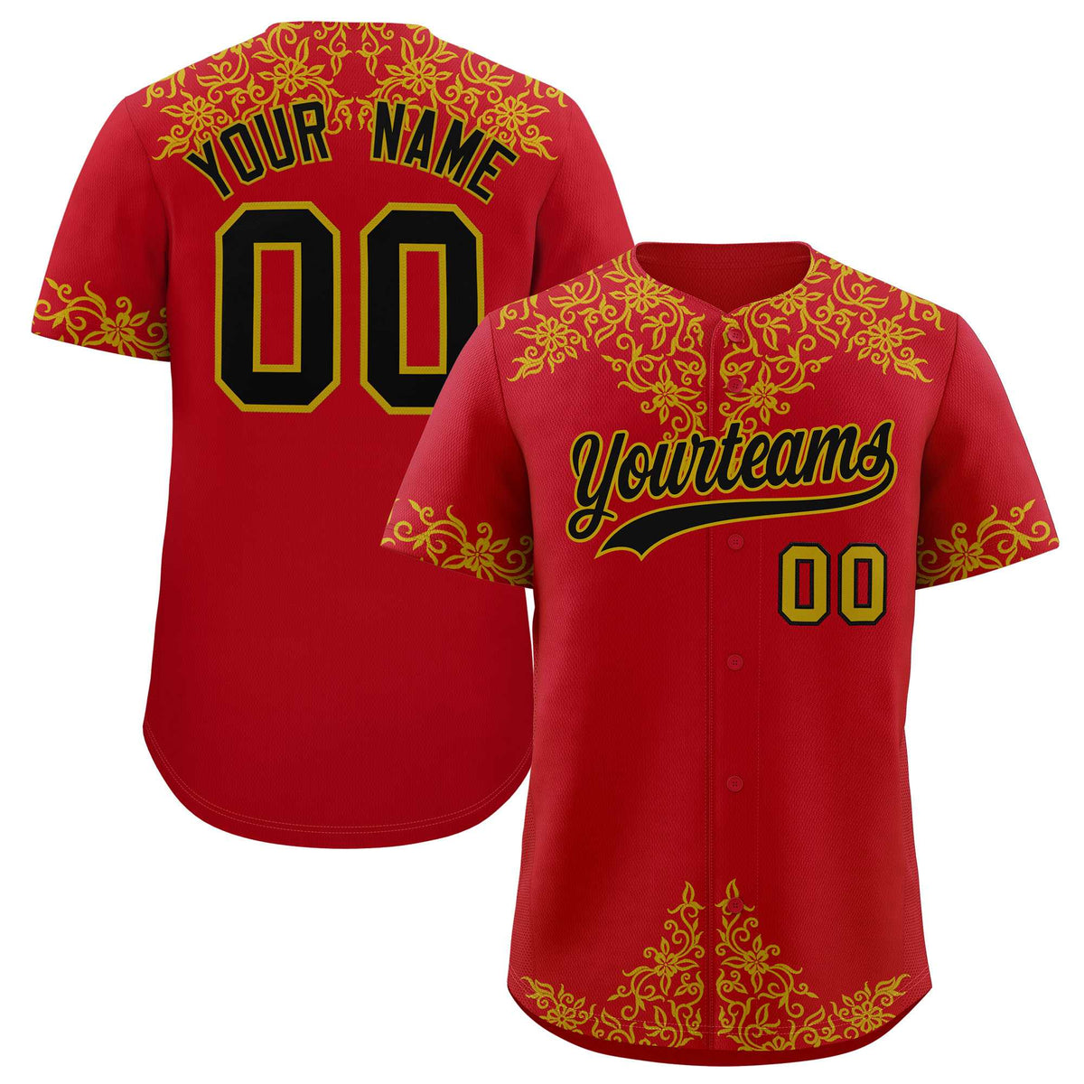 Custom Red Old Gold Baroque Style Personalized Baseball Jersey| KXKSHOP