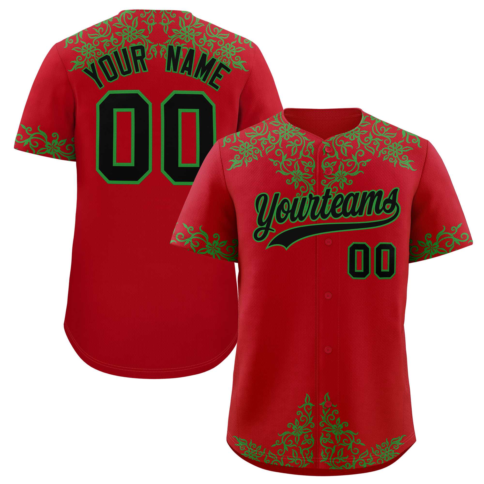 Custom Red Kelly Green Baroque Style Personalized Baseball Jersey| KXKSHOP