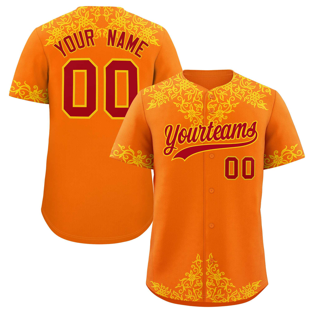 Custom Orange Gold Baroque Style Personalized Baseball Jersey| KXKSHOP