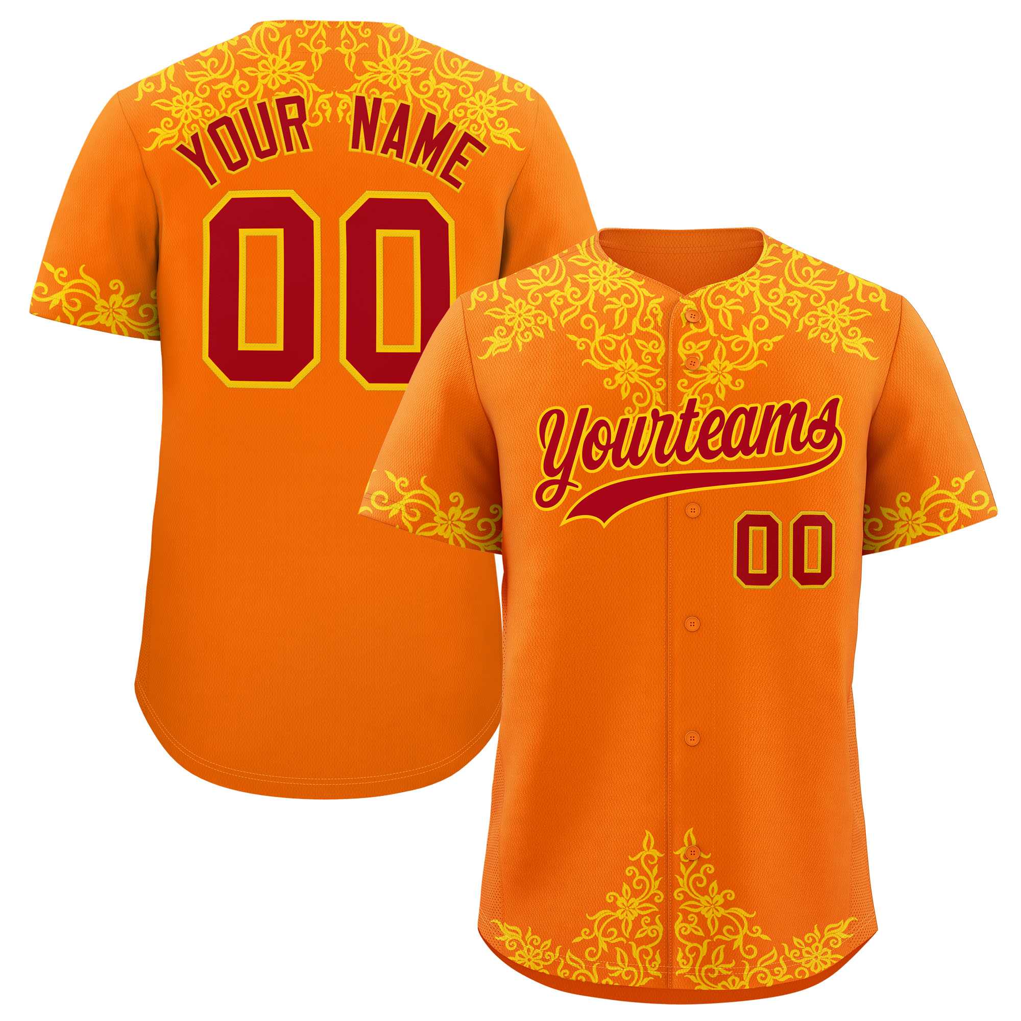 Custom Orange Gold Baroque Style Personalized Baseball Jersey| KXKSHOP