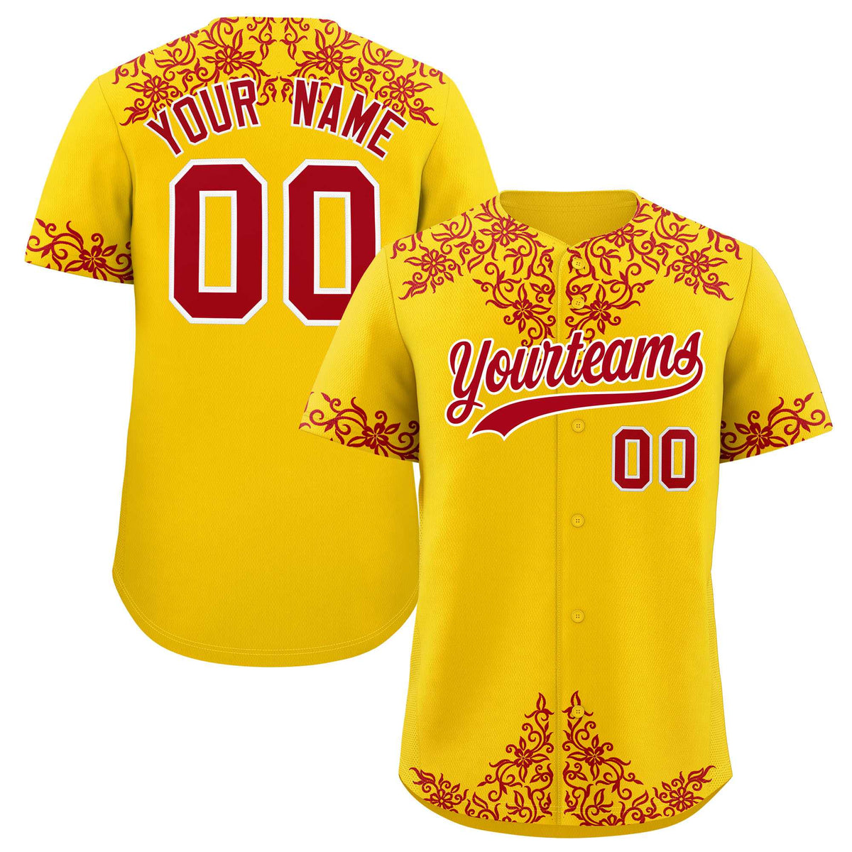 Custom Gold Red Baroque Style Personalized Baseball Jersey| KXKSHOP