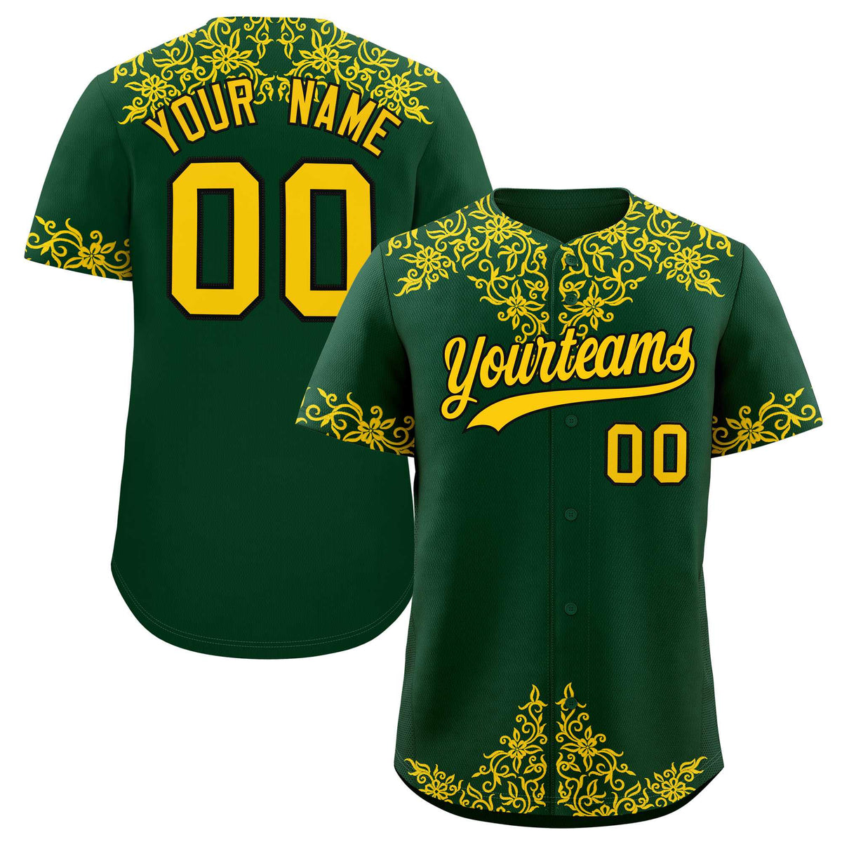 Custom Green Gold Baroque Style Personalized Baseball Jersey| KXKSHOP