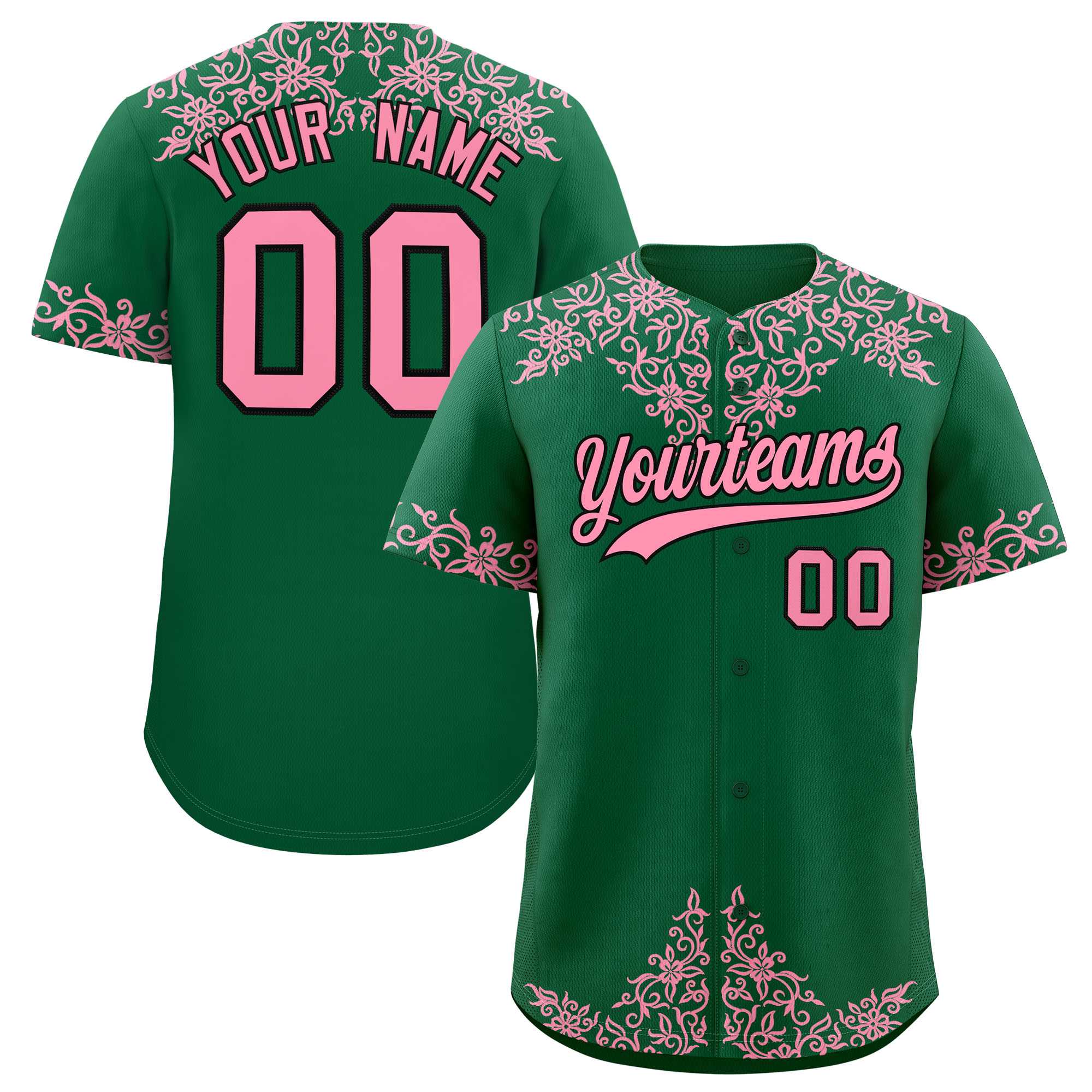 Custom Kelly Green Light Pink Baroque Style Personalized Baseball Jersey| KXKSHOP