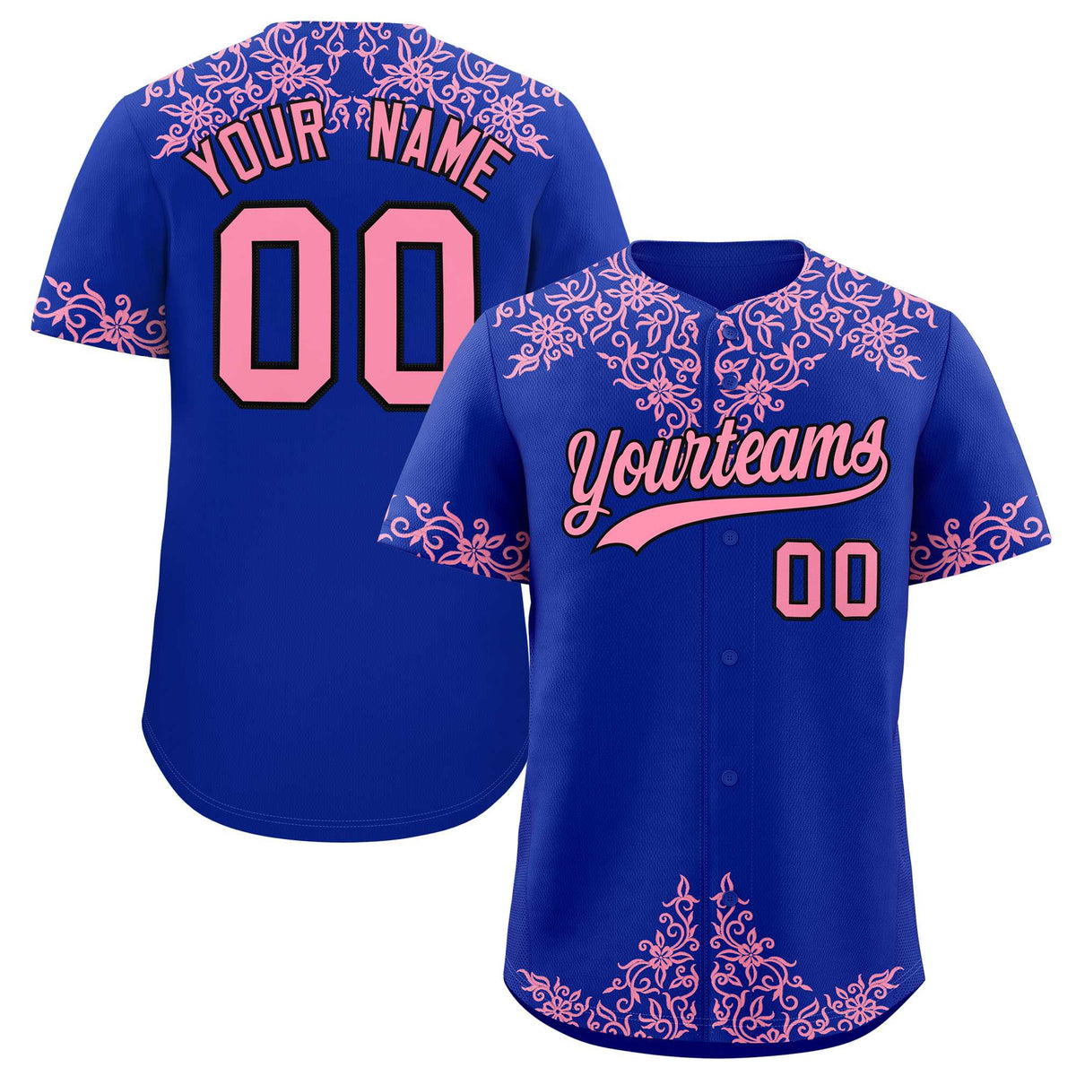 Custom Royal Light Pink Baroque Style Personalized Baseball Jersey| KXKSHOP