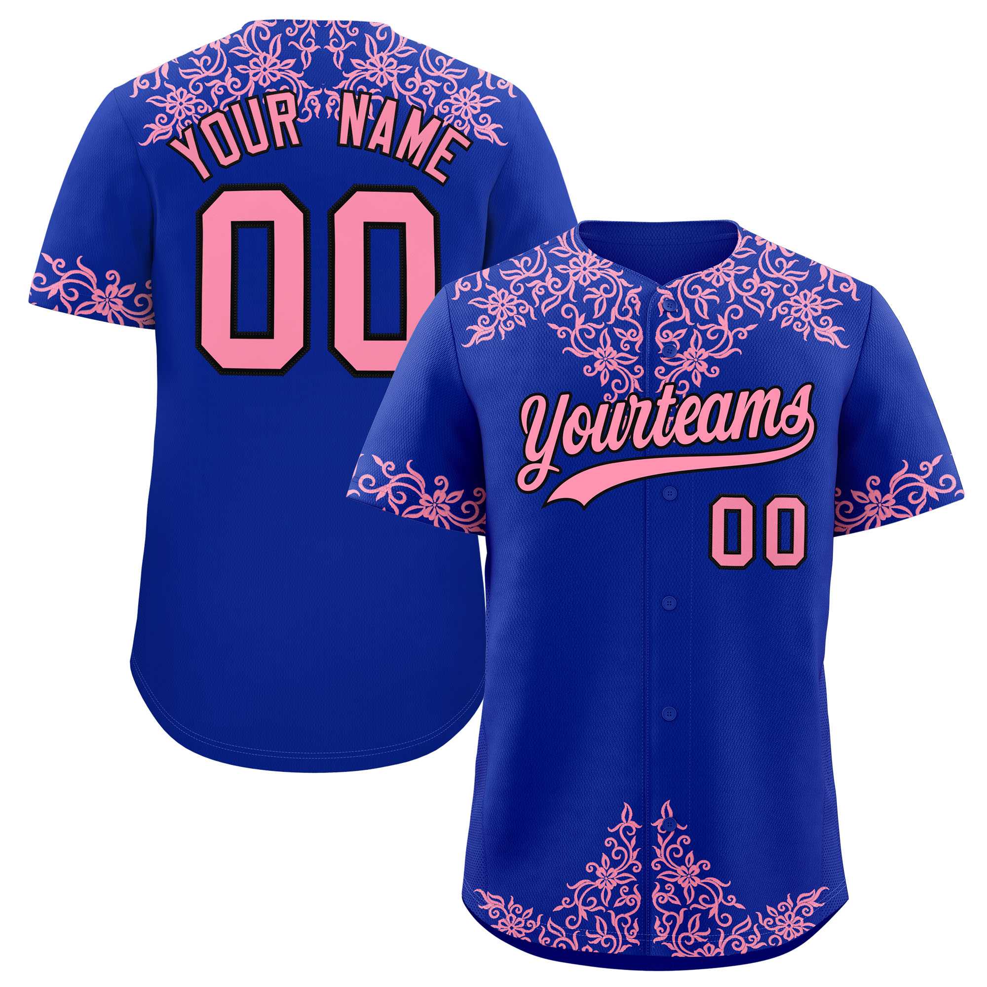 Custom Royal Light Pink Baroque Style Personalized Baseball Jersey| KXKSHOP