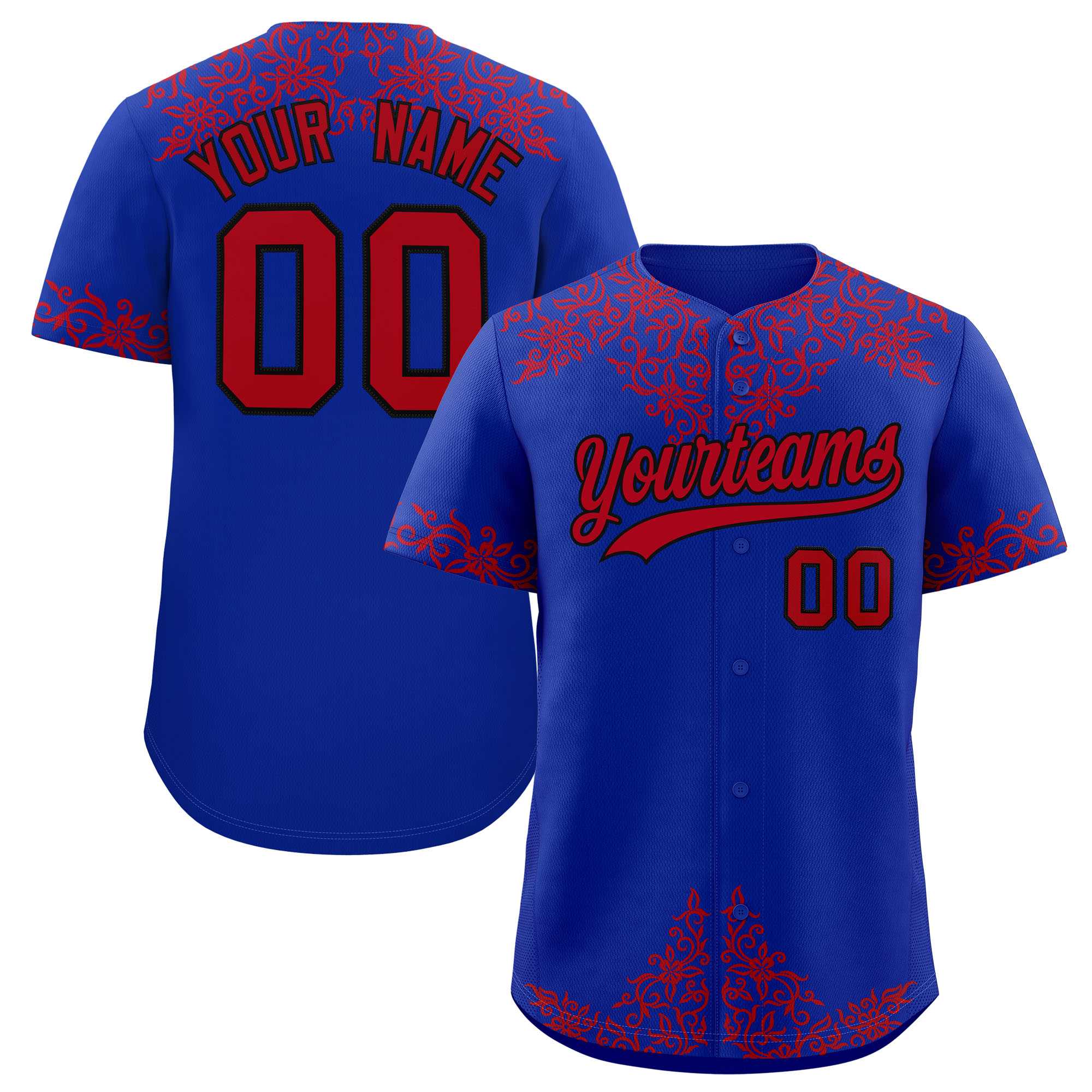 Custom Royal Red Baroque Style Personalized Baseball Jersey| KXKSHOP