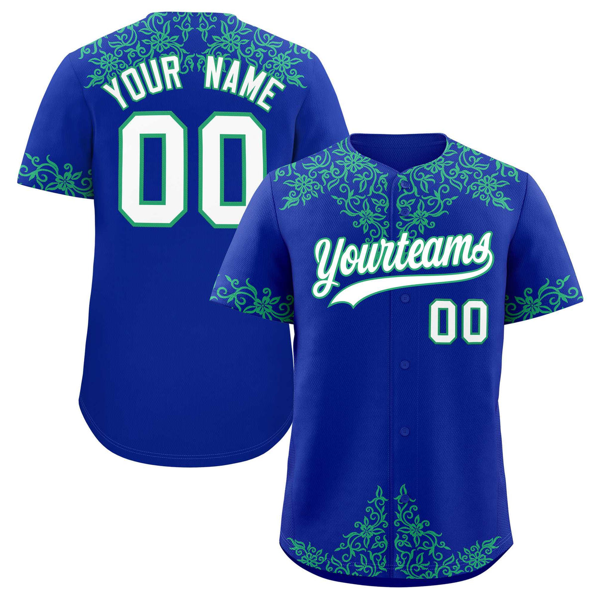Custom Royal Bright Green Baroque Style Personalized Baseball Jersey| KXKSHOP