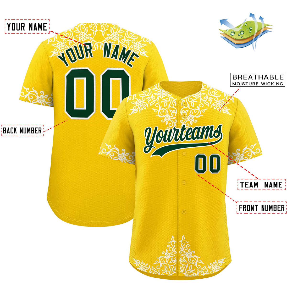 Custom Gold White Baroque Style Personalized Baseball Jersey| KXKSHOP