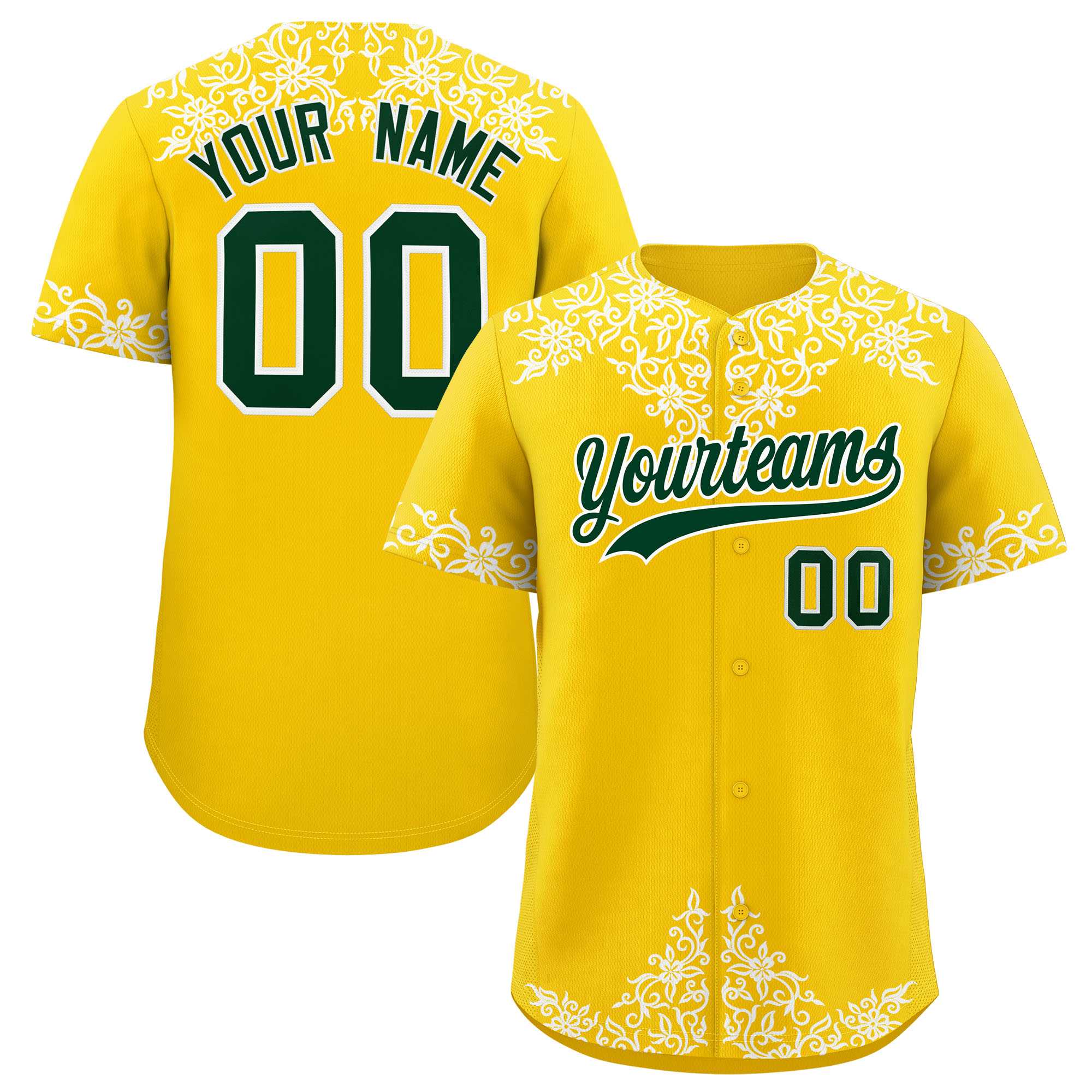 Custom Gold White Baroque Style Personalized Baseball Jersey| KXKSHOP