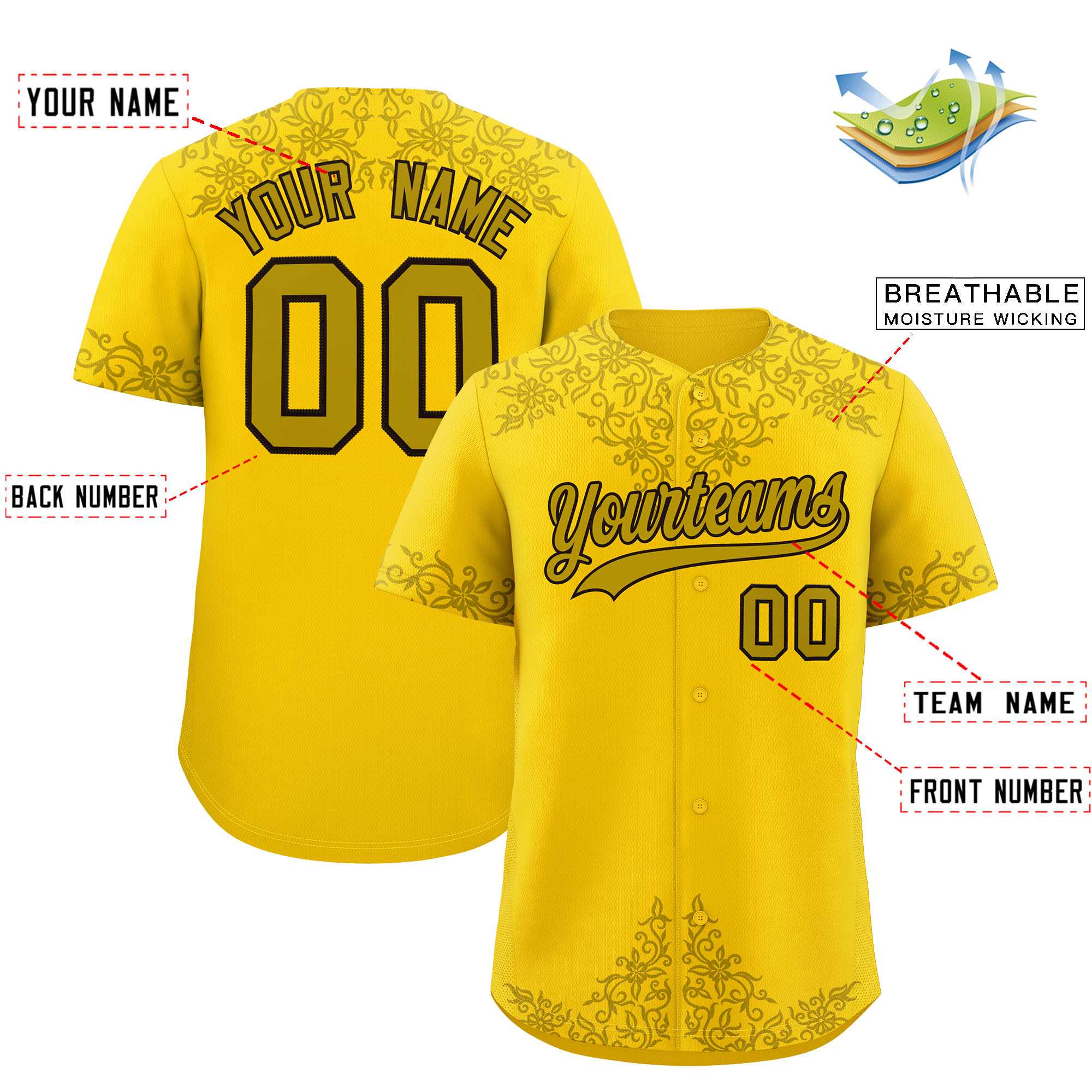 Custom Gold Old Gold Baroque Style Personalized Baseball Jersey| KXKSHOP