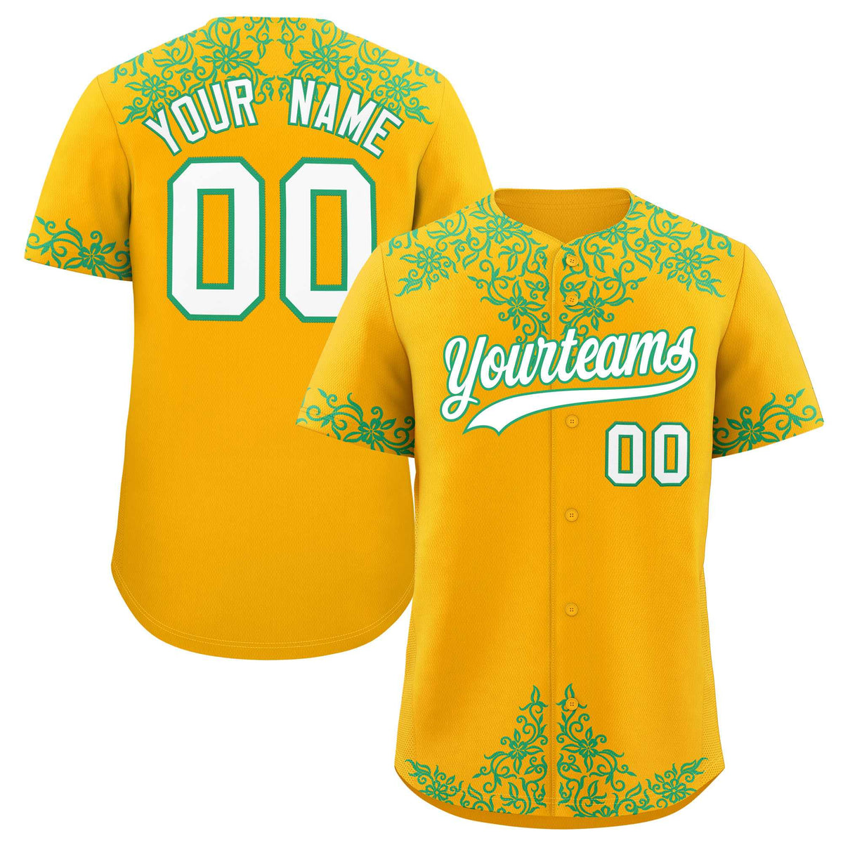 Custom Yellow Bright Green Baroque Style Personalized Baseball Jersey| KXKSHOP