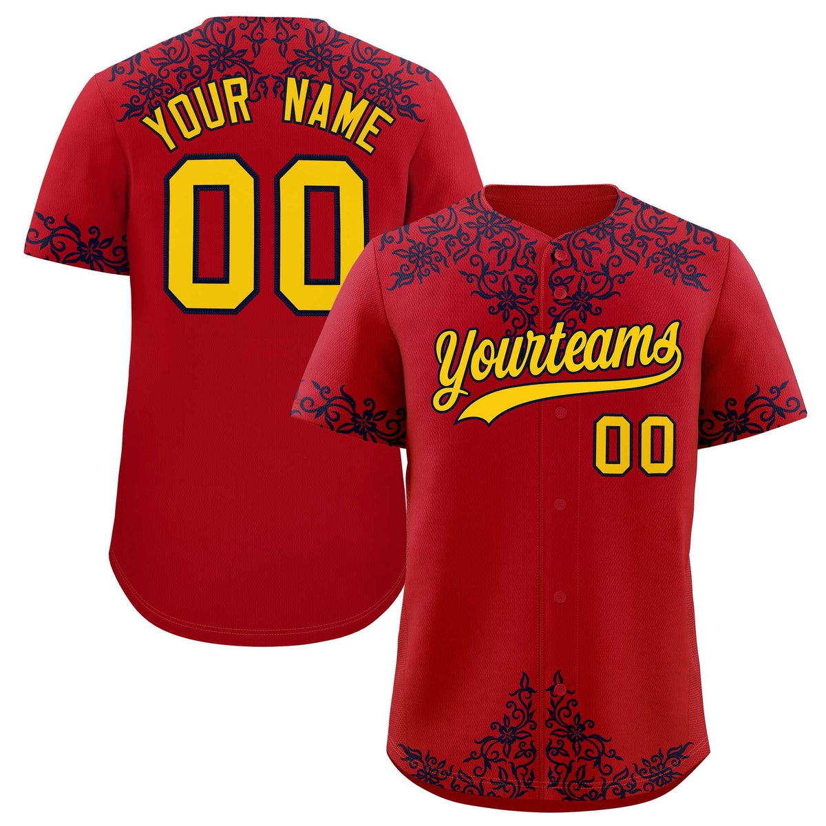 Custom Red Navy Baroque Style Personalized Baseball Jersey| KXKSHOP
