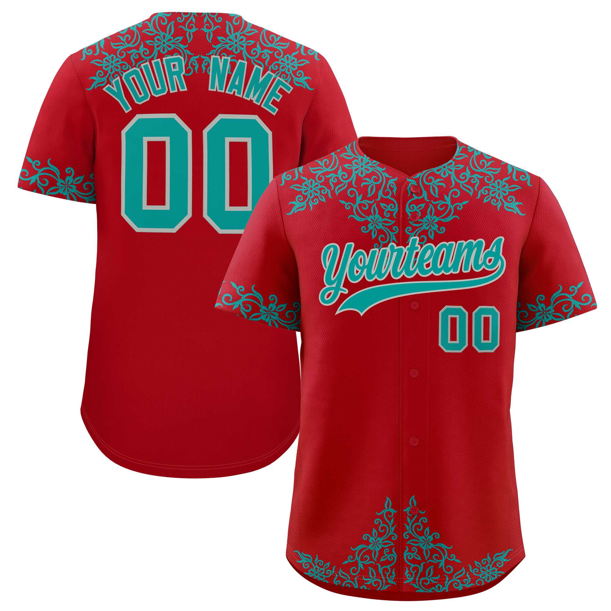 Custom Red Teal Baroque Style Personalized Baseball Jersey| KXKSHOP