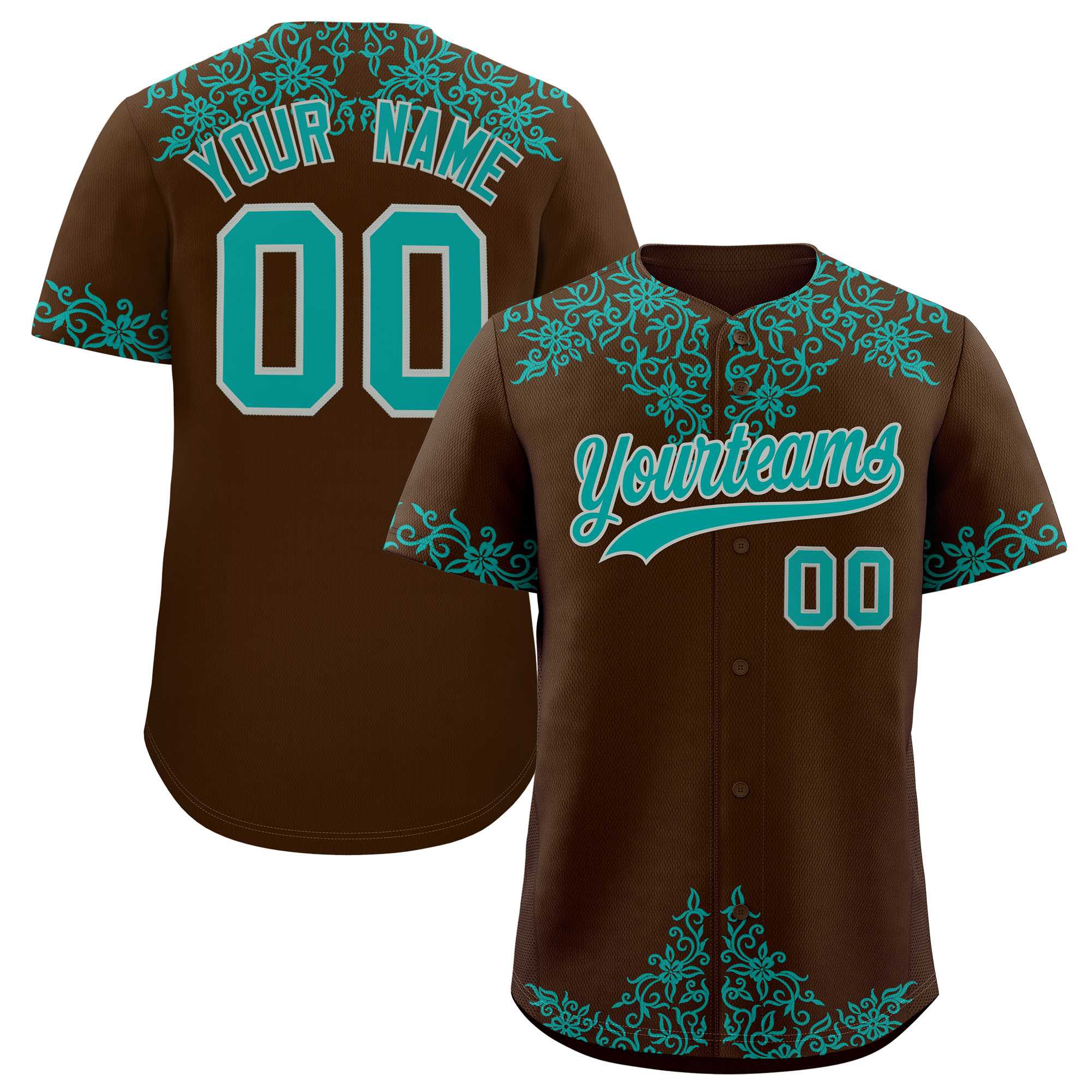 Custom Brown Teal Baroque Style Personalized Baseball Jersey| KXKSHOP
