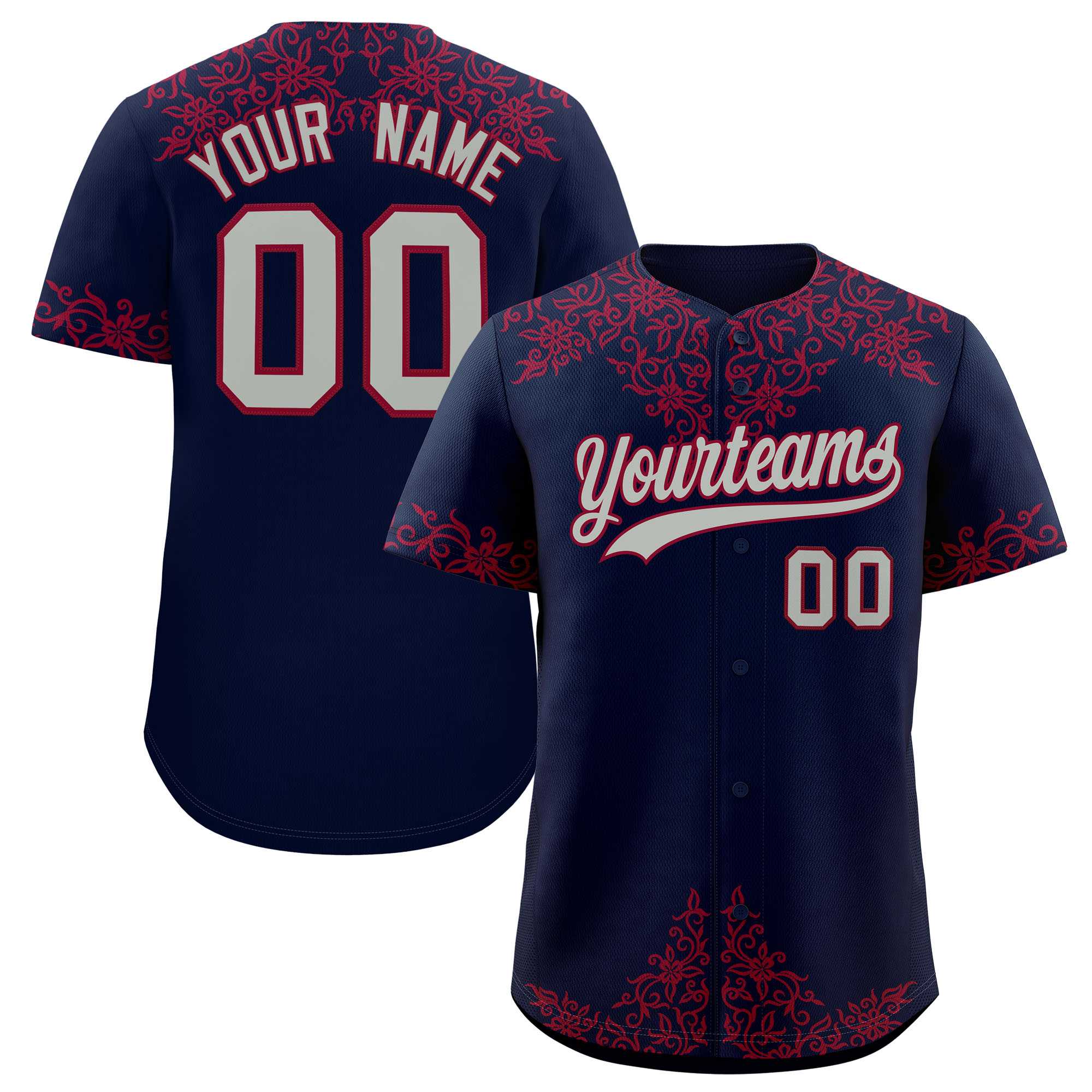 Custom Navy Crimson Baroque Style Personalized Baseball Jersey| KXKSHOP