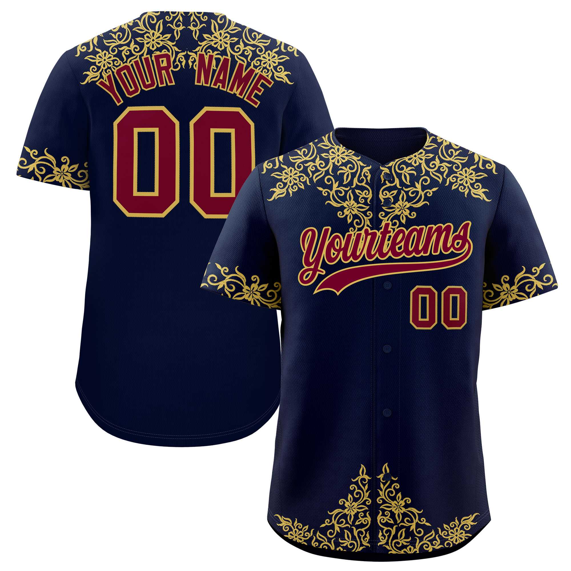 Custom Navy Old Gold Baroque Style Personalized Baseball Jersey| KXKSHOP