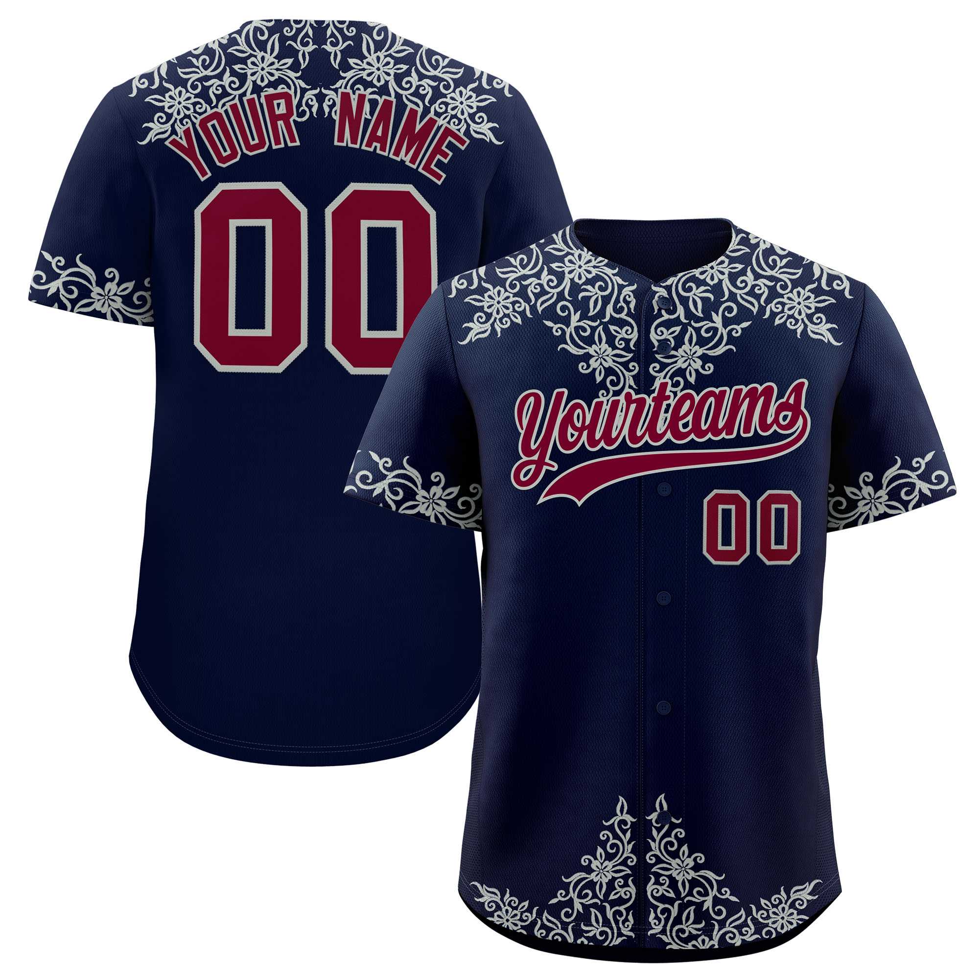 Custom Navy Silver Baroque Style Personalized Baseball Jersey| KXKSHOP