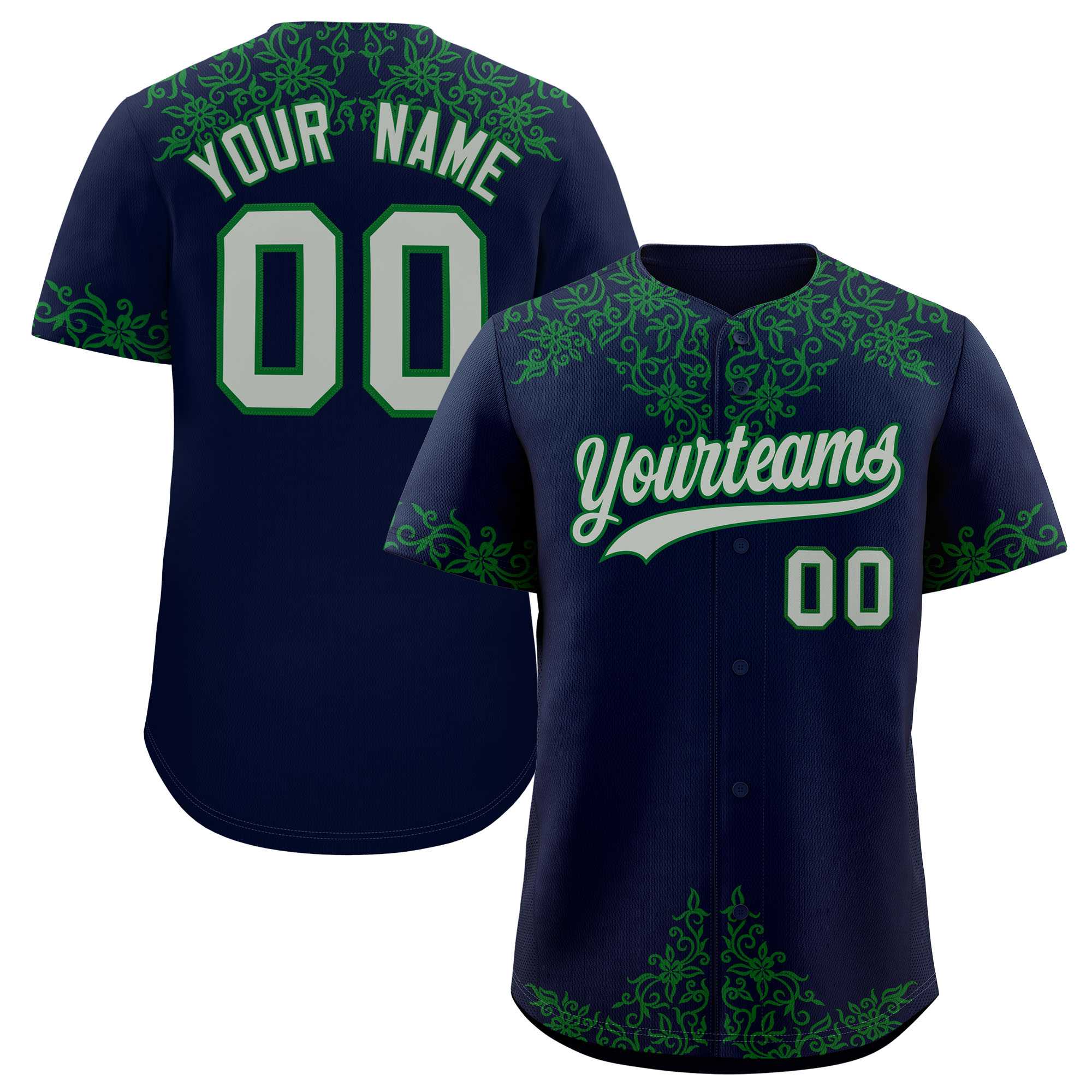 Custom Navy Kelly Green Baroque Style Personalized Baseball Jersey| KXKSHOP
