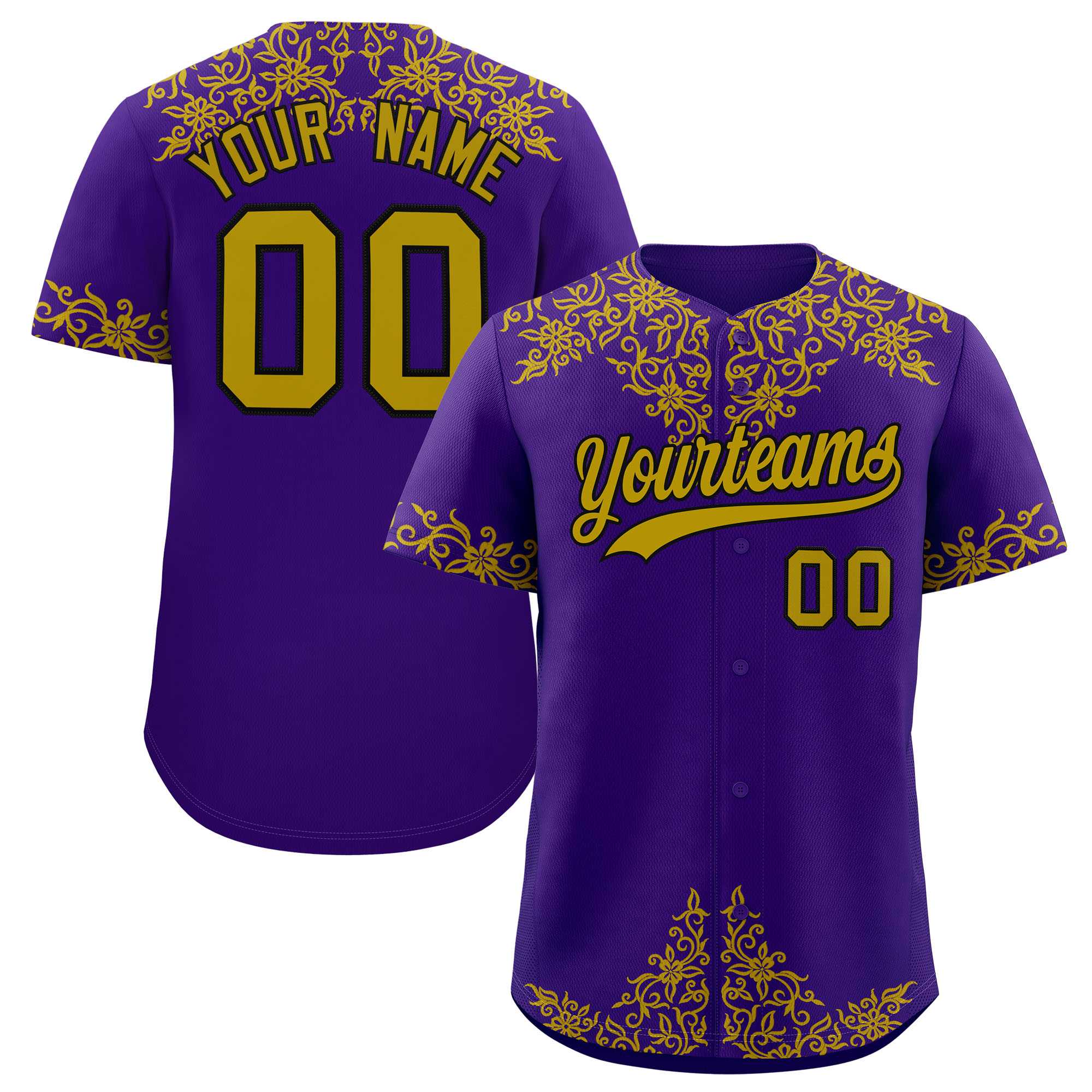 Custom Purple Old Gold Baroque Style Personalized Baseball Jersey| KXKSHOP