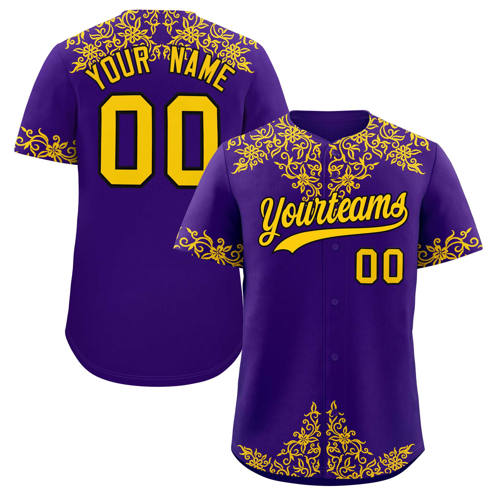 Custom Purple Gold Baroque Style Personalized Baseball Jersey| KXKSHOP