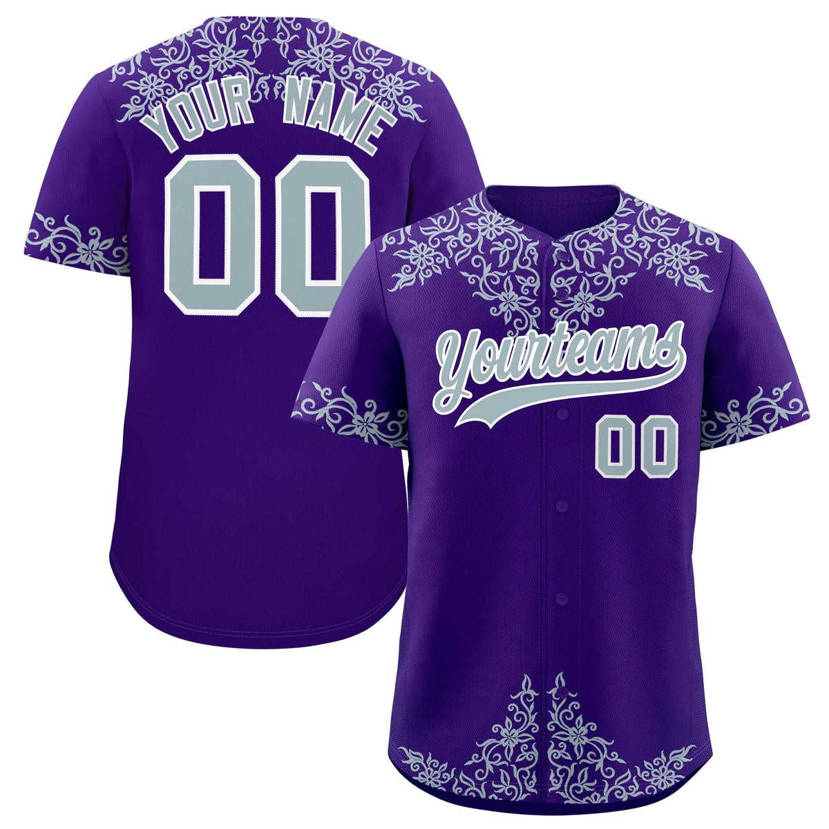 Custom Purple Silver Baroque Style Personalized Baseball Jersey| KXKSHOP