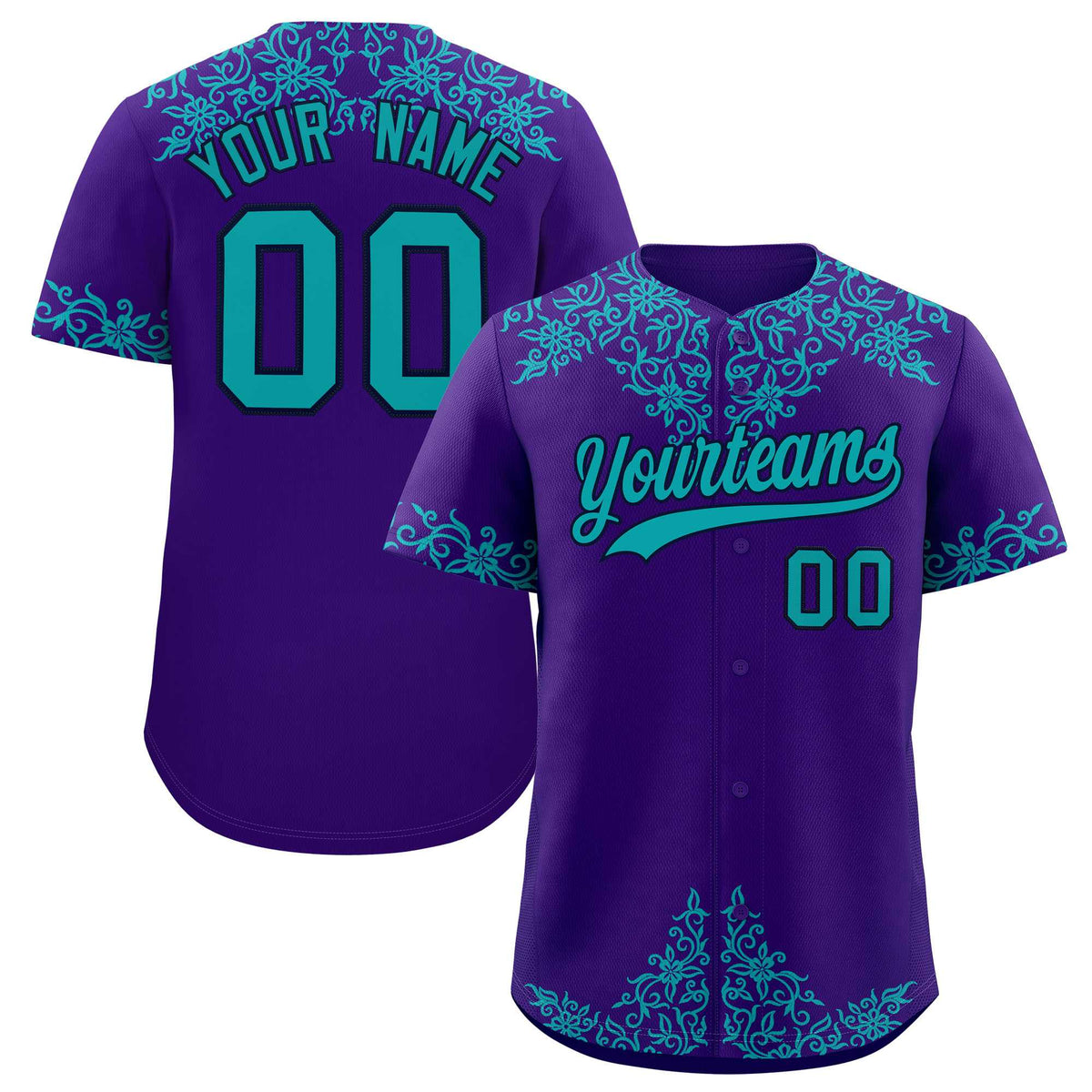 Custom Purple Aqua Baroque Style Personalized Baseball Jersey| KXKSHOP