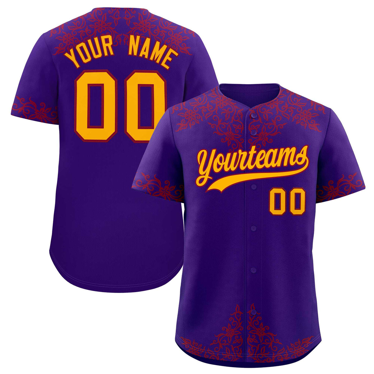 Custom Purple Crimson Baroque Style Personalized Baseball Jersey| KXKSHOP