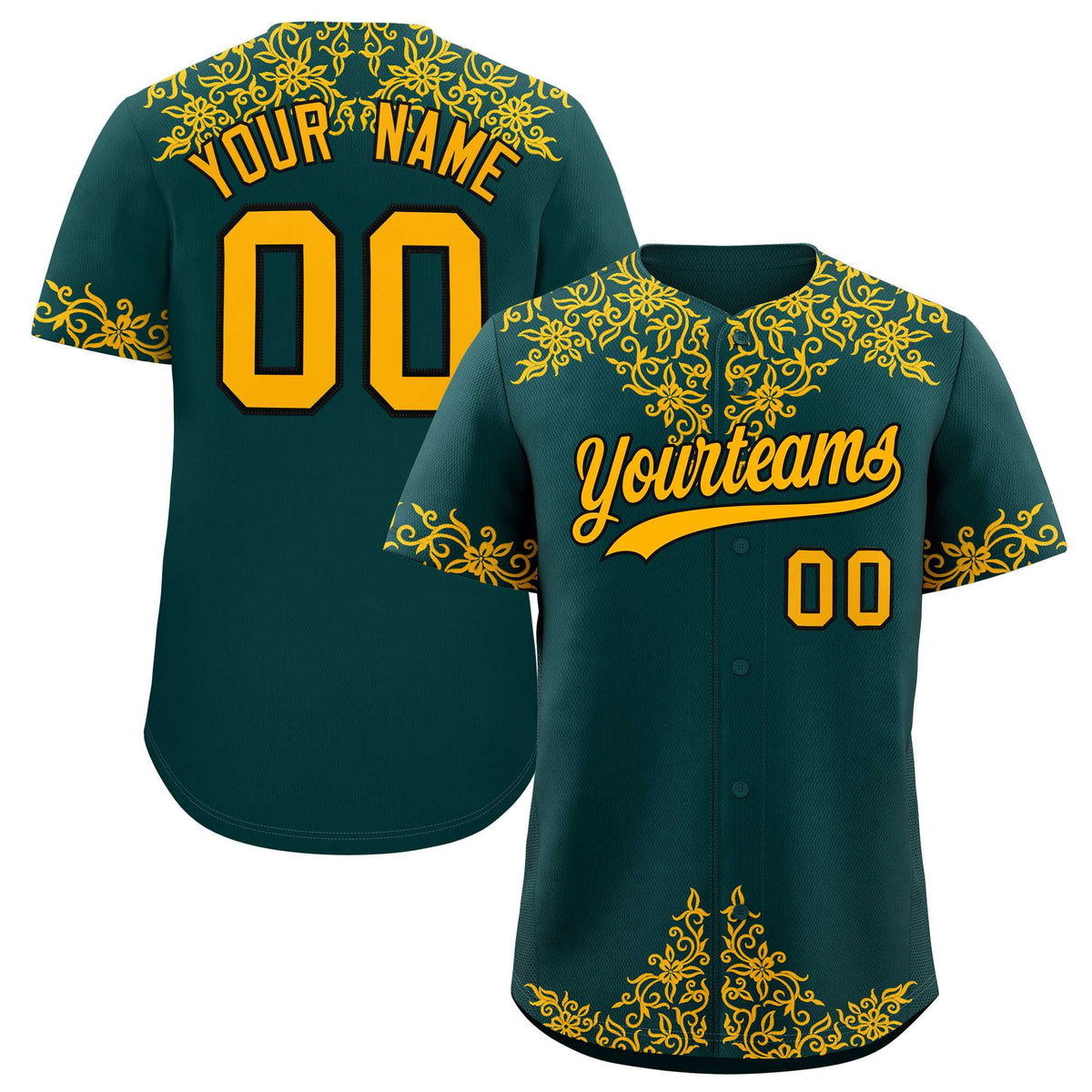 Custom Midnight Green Gold Baroque Style Personalized Baseball Jersey| KXKSHOP