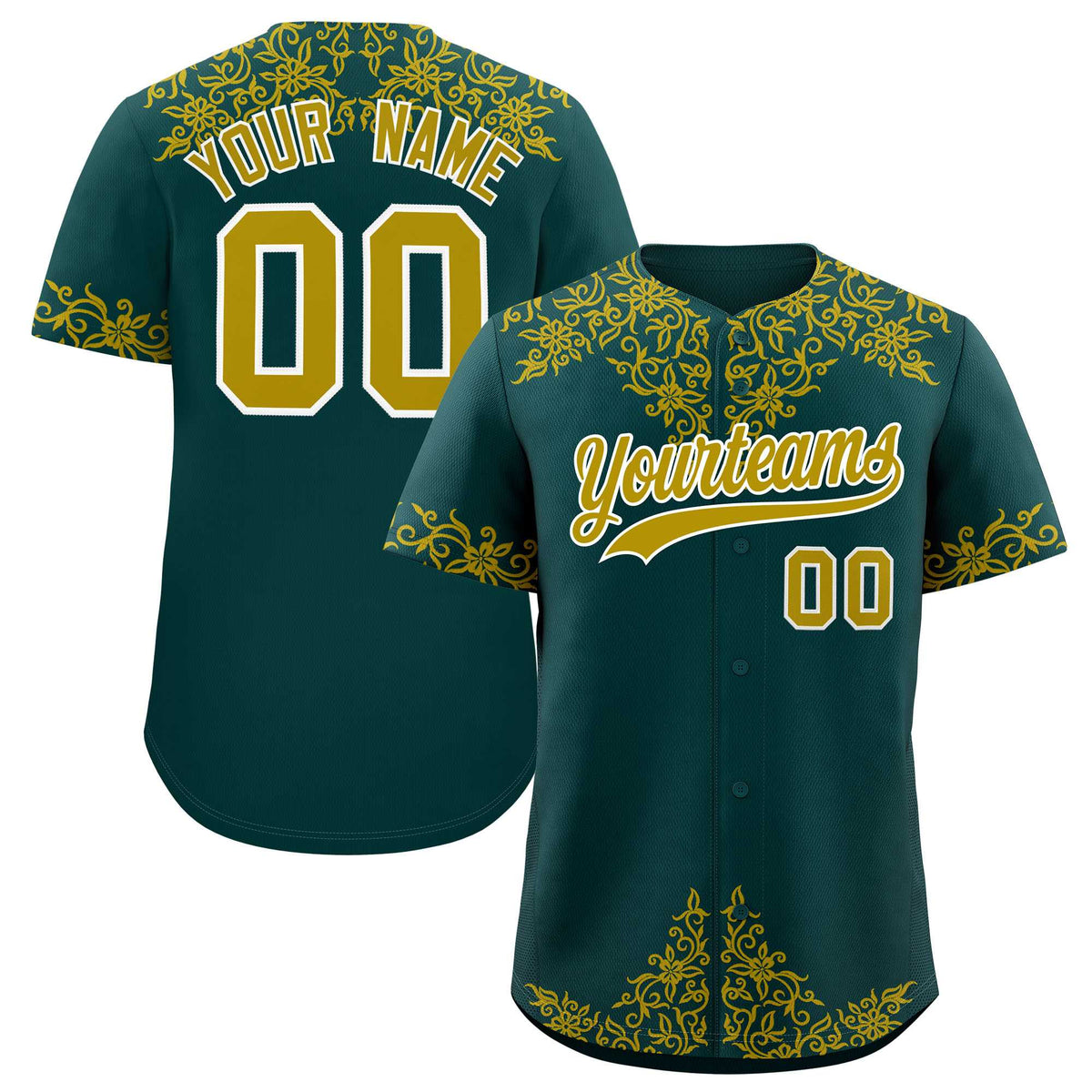Custom Midnight Green Old Gold Baroque Style Personalized Baseball Jersey| KXKSHOP