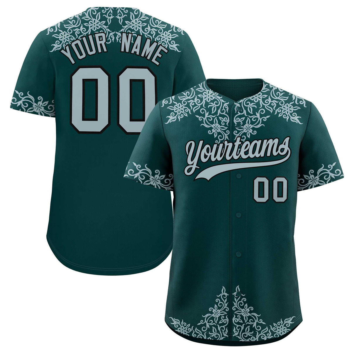 Custom Midnight Green Silver Baroque Style Personalized Baseball Jersey| KXKSHOP